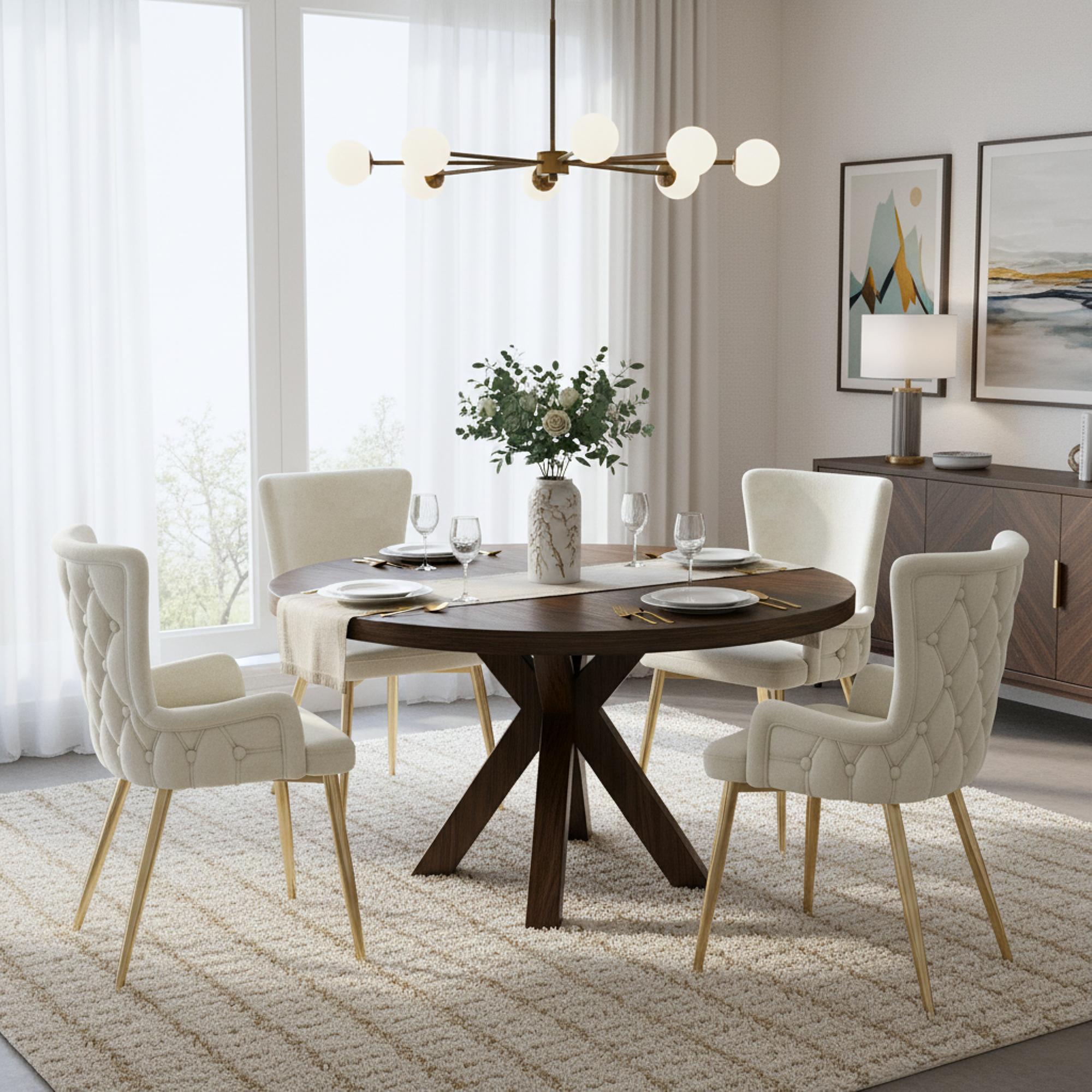 Set of 4 Velvet Dining Chairs with Solid Wood Frame, Upholstered Leisure Chairs for Families, 21.5'' L x 20.5'' W x 33.5'' H, Beige | Aosom Canada