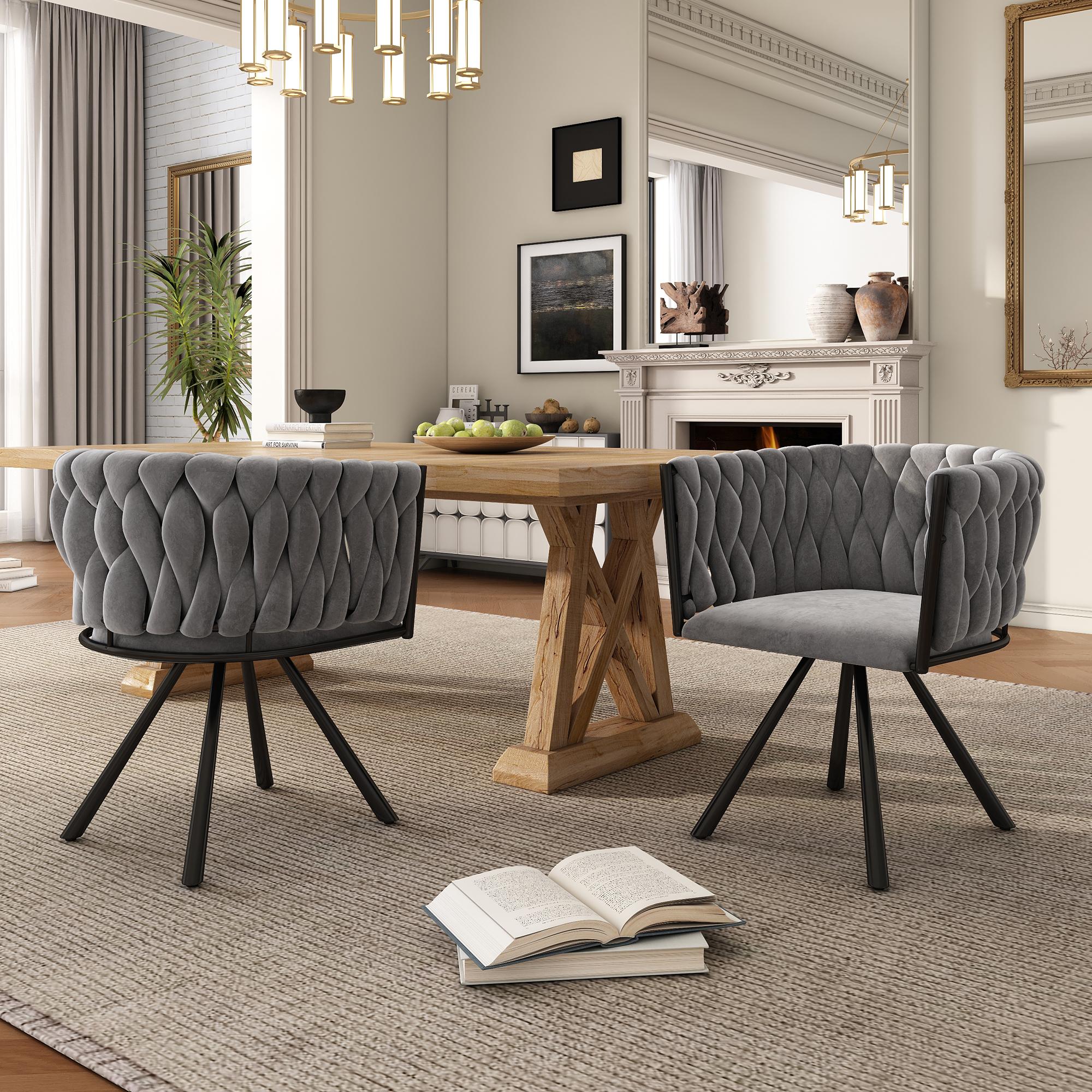Set of 2 Velvet Dining Chairs with Padded Seat, Metal Legs, Modern Swivel Chairs with Adjustable Feet, 23'' L x 21'' W x 28.5'' H, Gray | Aosom Canada
