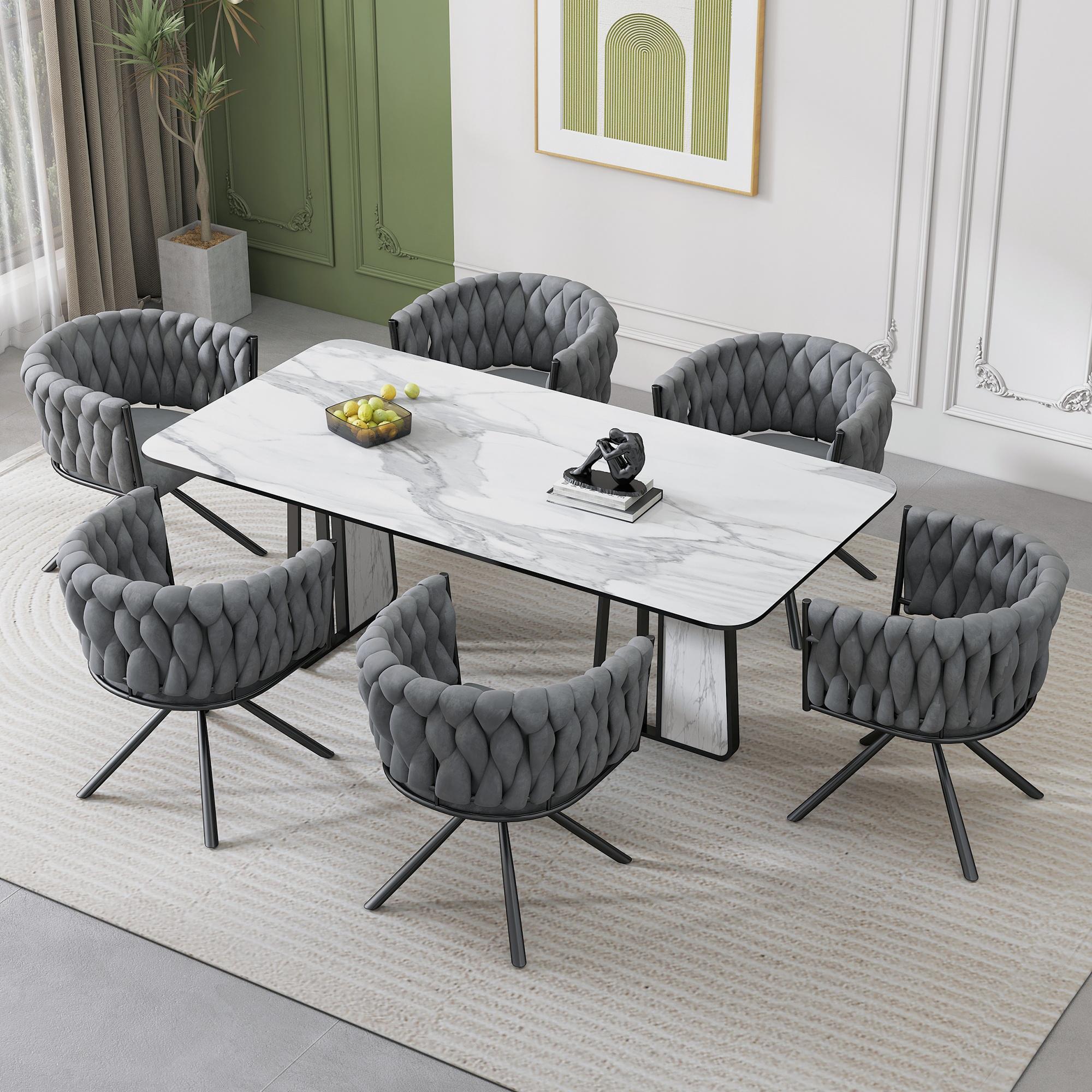 Set of 6 Velvet Dining Chairs with Ergonomic Support, Modern Swivel Chairs with Thick Padded Seat, 23'' L x 21'' W x 28.5'' H, Gray | Aosom Canada
