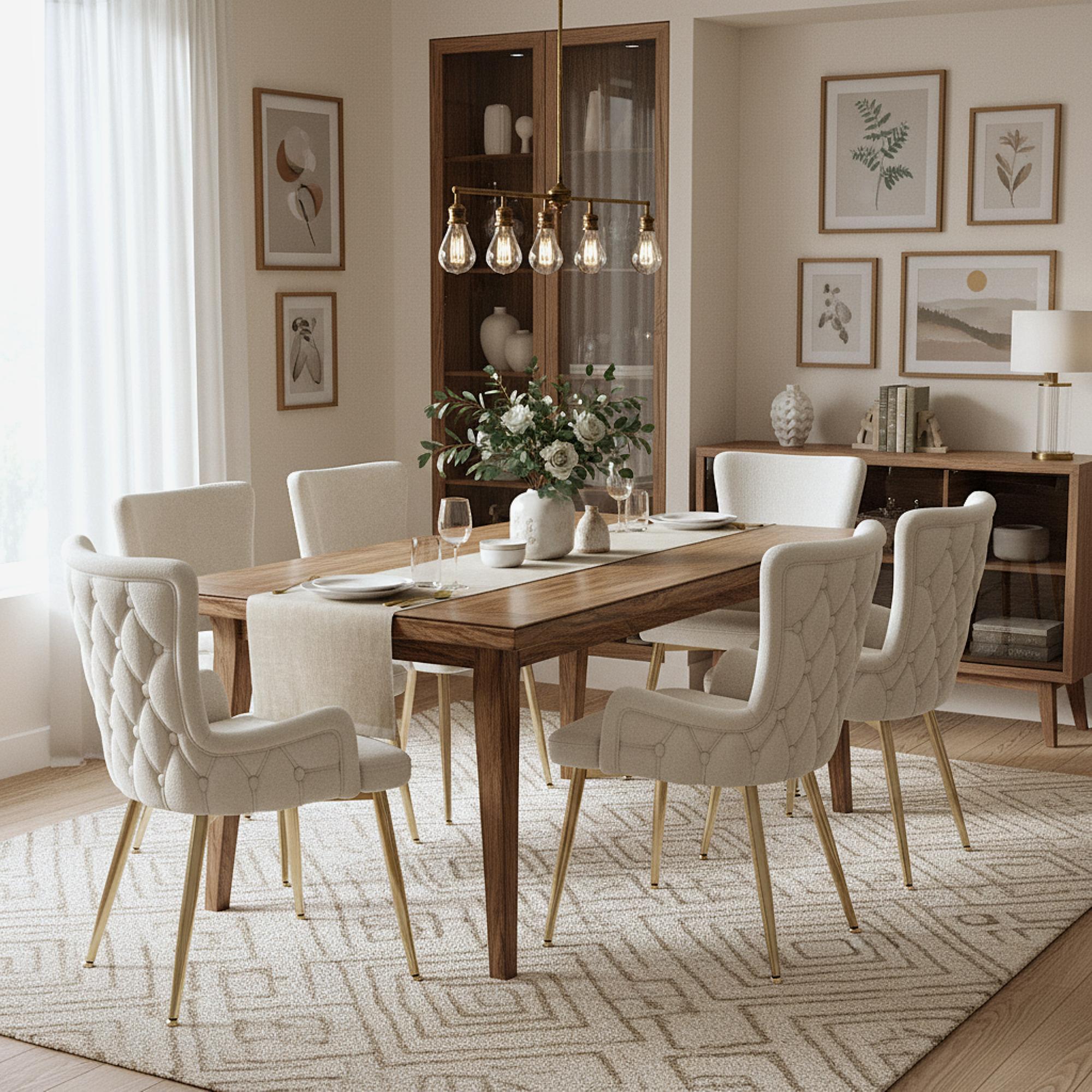 Set of 6 Velvet Dining Chairs with 4 Metal Legs, Upholstered Leisure Chair with Wood Frame, 21.5'' L x 20.5'' W x 33.5'' H, Beige+Gold | Aosom Canada