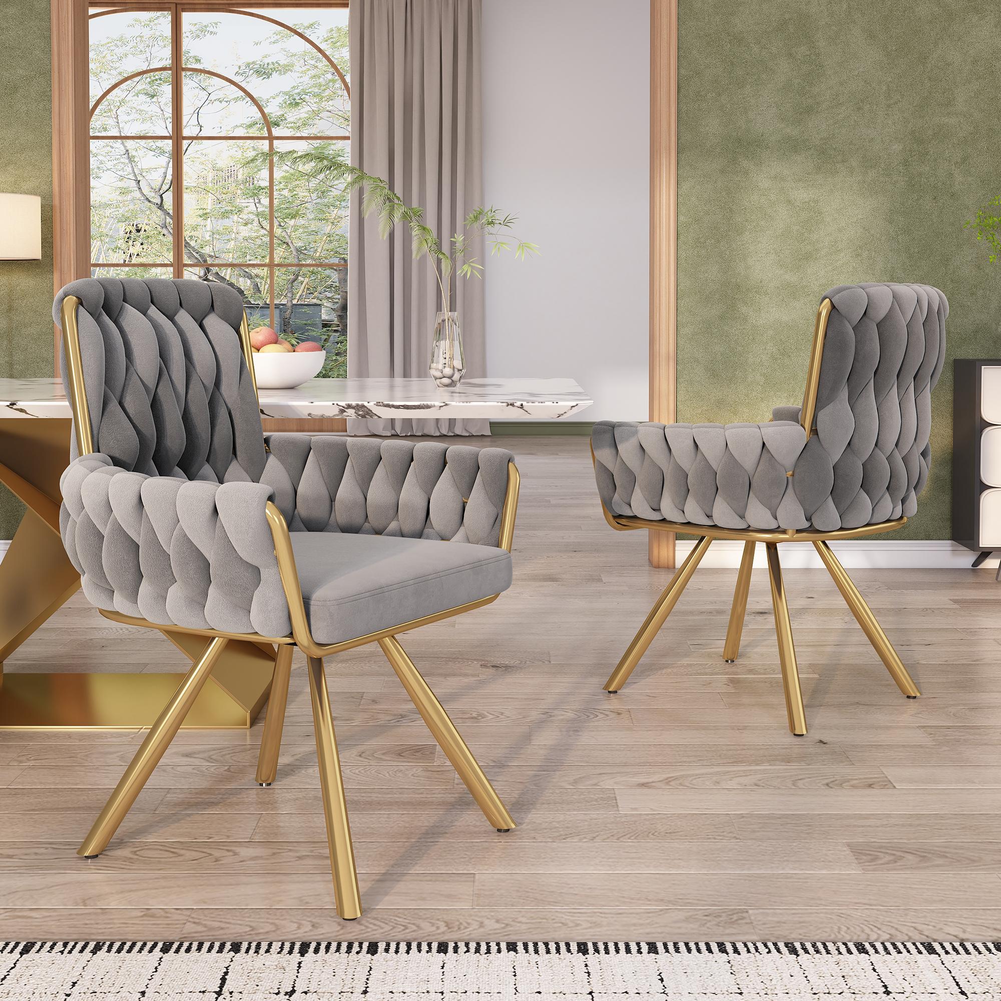 Set of 2 Velvet Dining Chairs with Ergonomic Seats, Industrial-Chic Swivel Chairs with Metal Legs, 25'' L x 25'' W x 34'' H, Gray | Aosom Canada