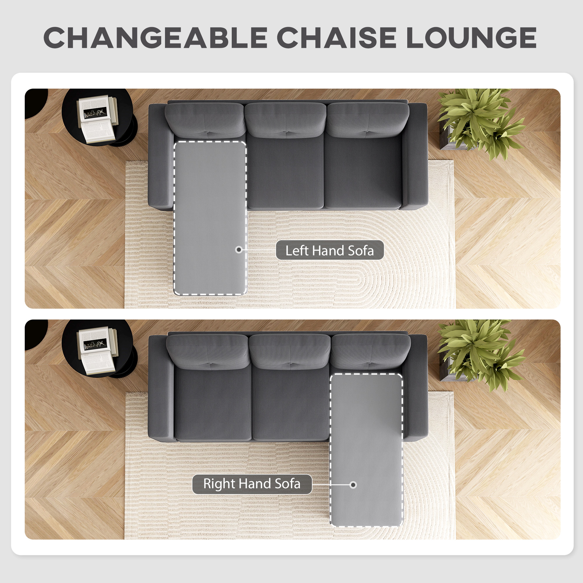 HOMCOM Small Space Sofa 3-Seat Sectional Sofa Dark Grey | Aosom Canada