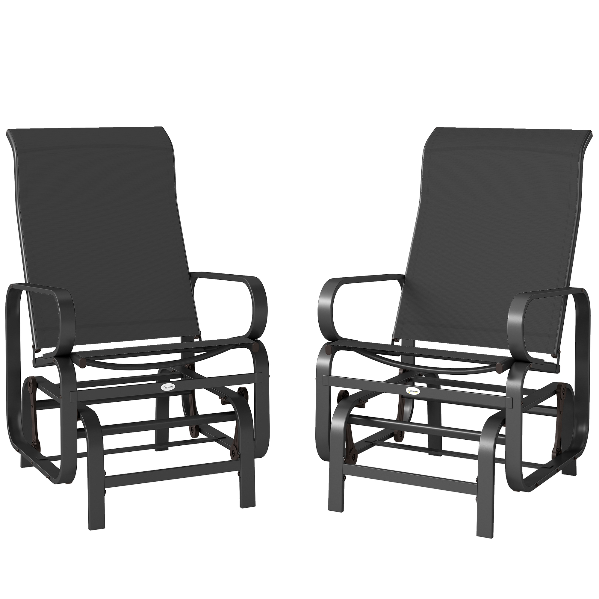 Outsunny Gliding Lounger Chair Set of 2, Single Rockers with Lightweight Metal & Mesh Construction, Black