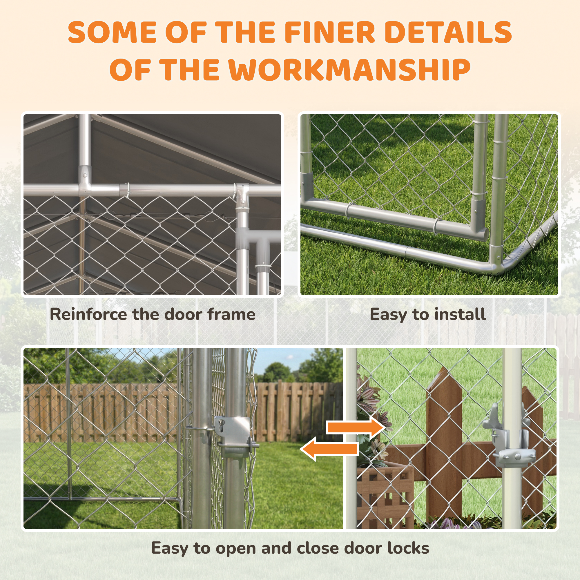 PawHut Large Outdoor Dog Kennel with Roof UV Resistant, Silver