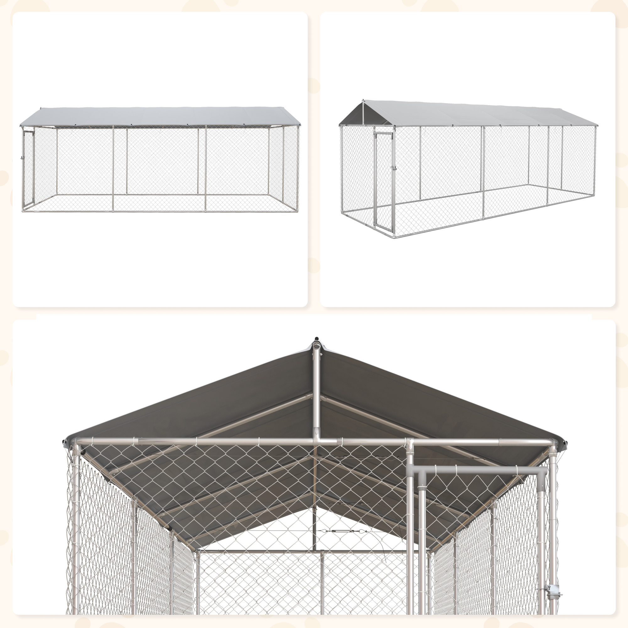 PawHut Large Outdoor Dog Kennel with Roof UV Resistant, Silver