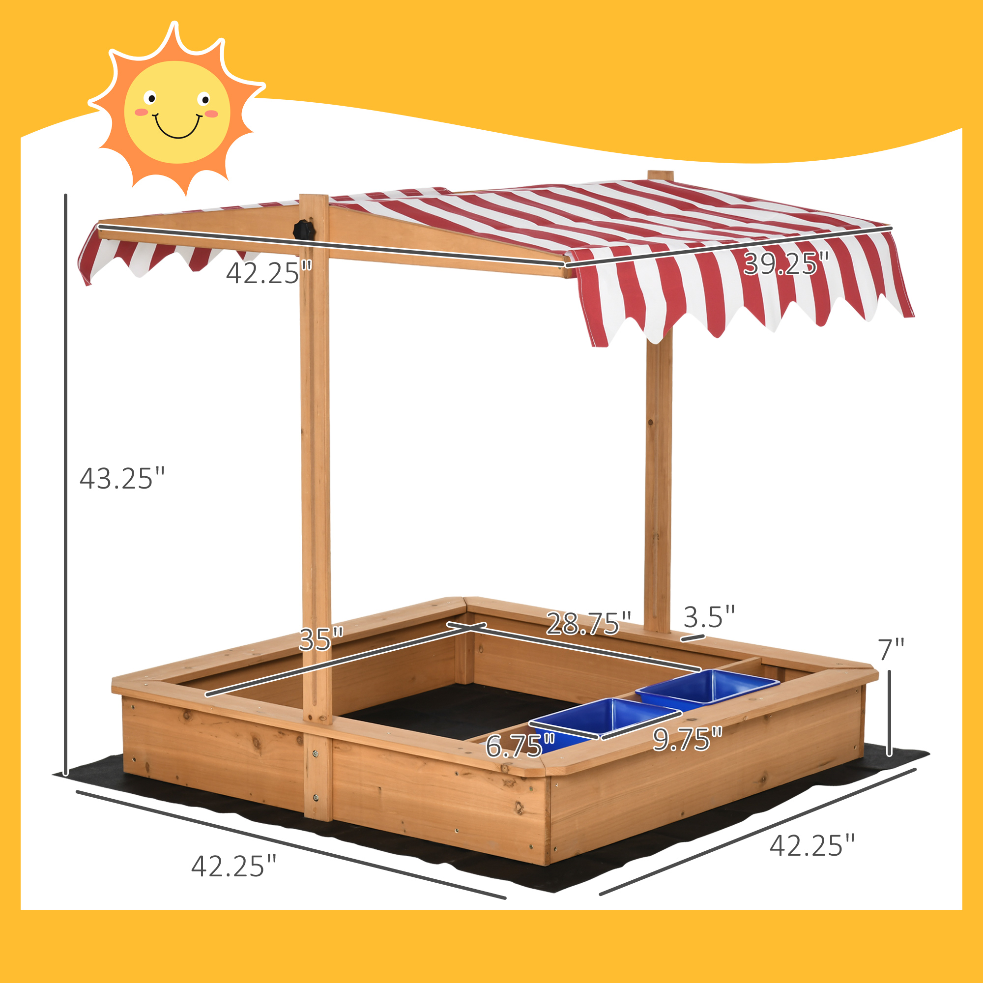 Outsunny Kids Wooden Sandbox, Children Sand Play Station with