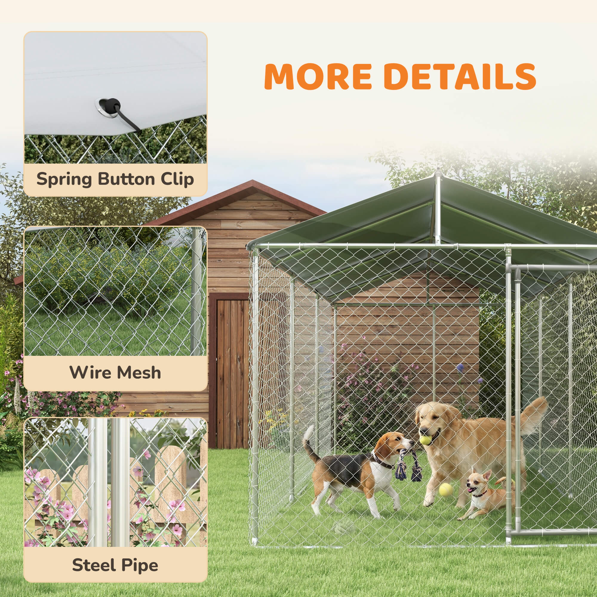 PawHut Large Outdoor Dog Kennel with Roof UV Resistant, Silver