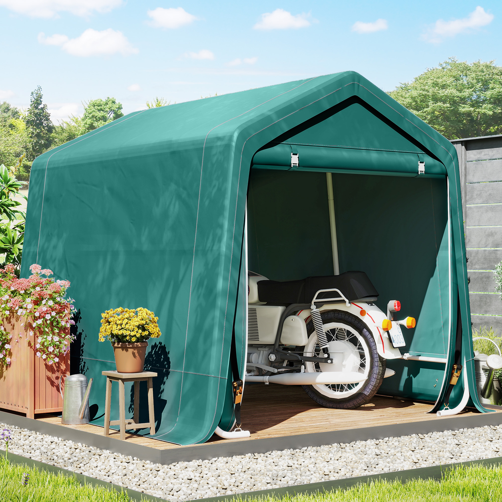 Outsunny 7.9' x 6.6' Garden Storage Tent, Patio Storage Shelter w/ Metal Frame and Double Zipper Doors, Green Aosom Canada