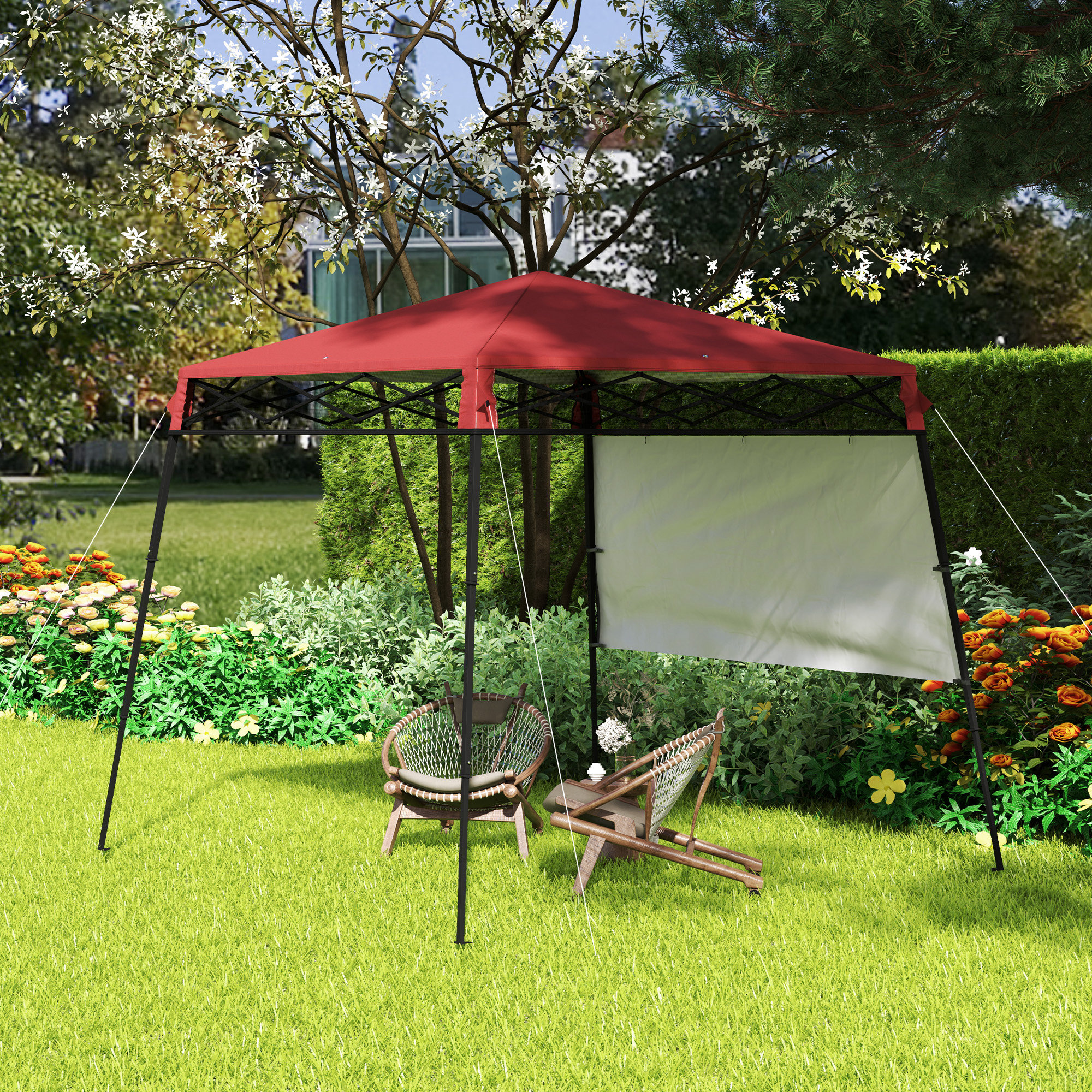 Outsunny 7' x 7' Garden Foldable Pop Up Gazebo Tent with Backpack