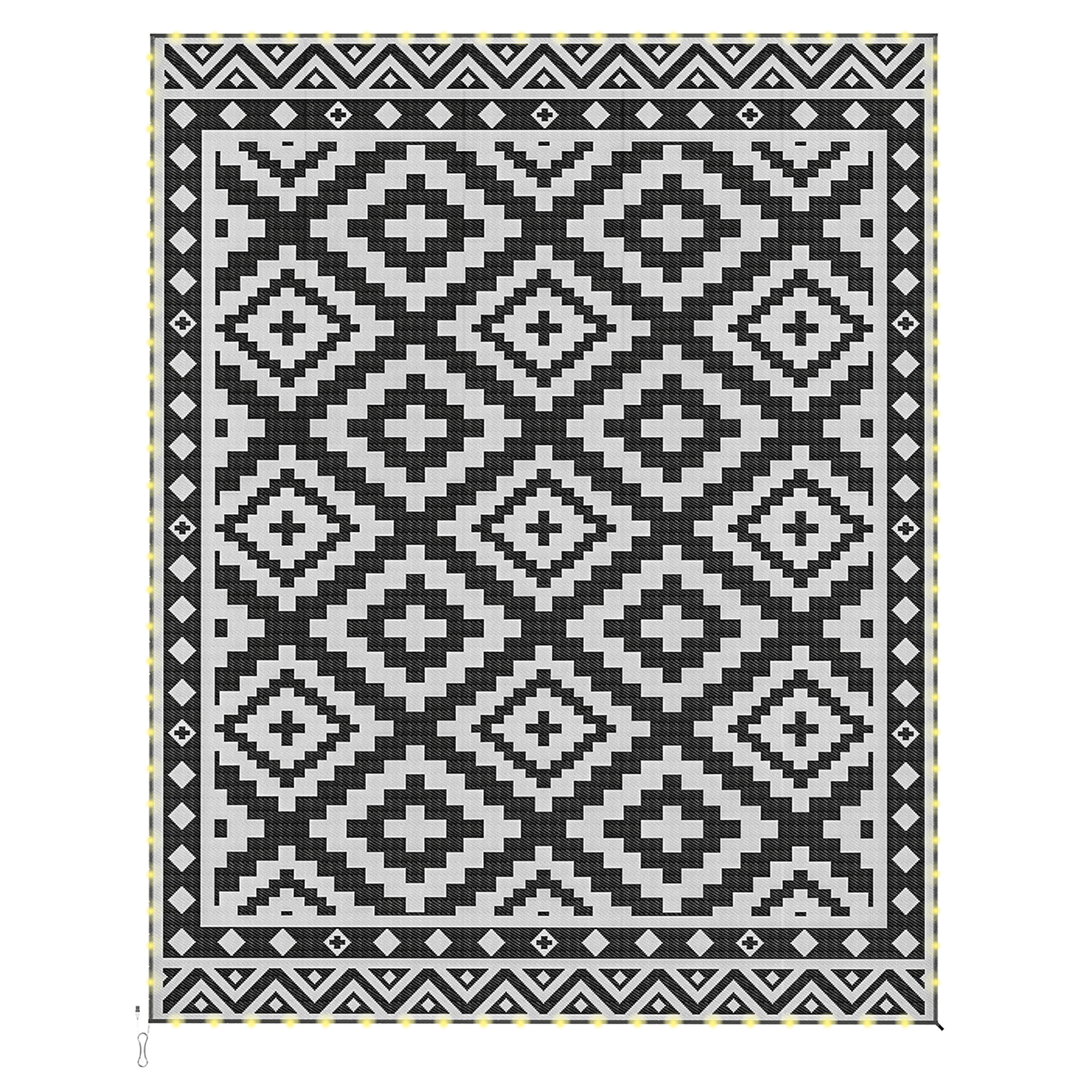 Outsunny Outdoor Rug Carpet Reversible Plastic Straw Rug with LED Lights Black and White 10' x 8' for Patio