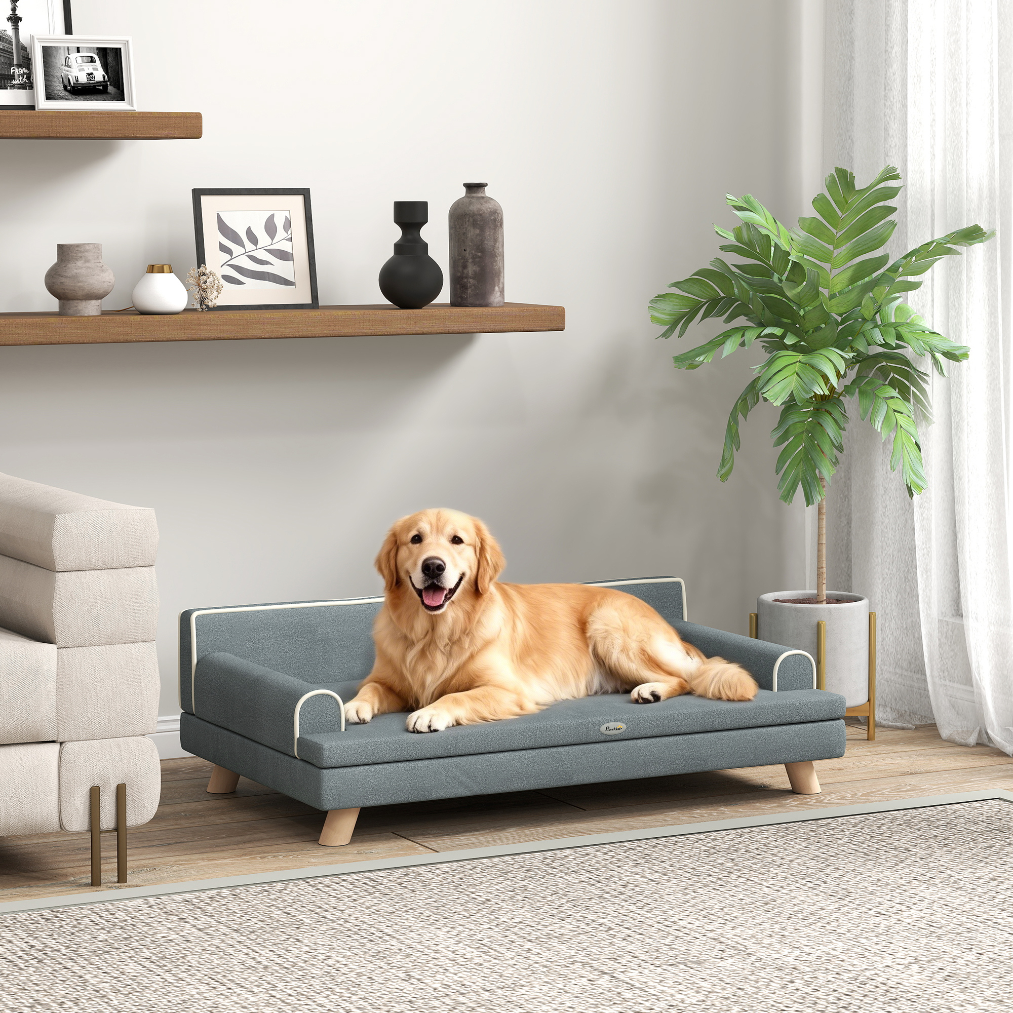 PawHut Hondensofa, wasbare hoes, voor kleine honden tot 10 kg, houten frame, afmetingen 76 x 53