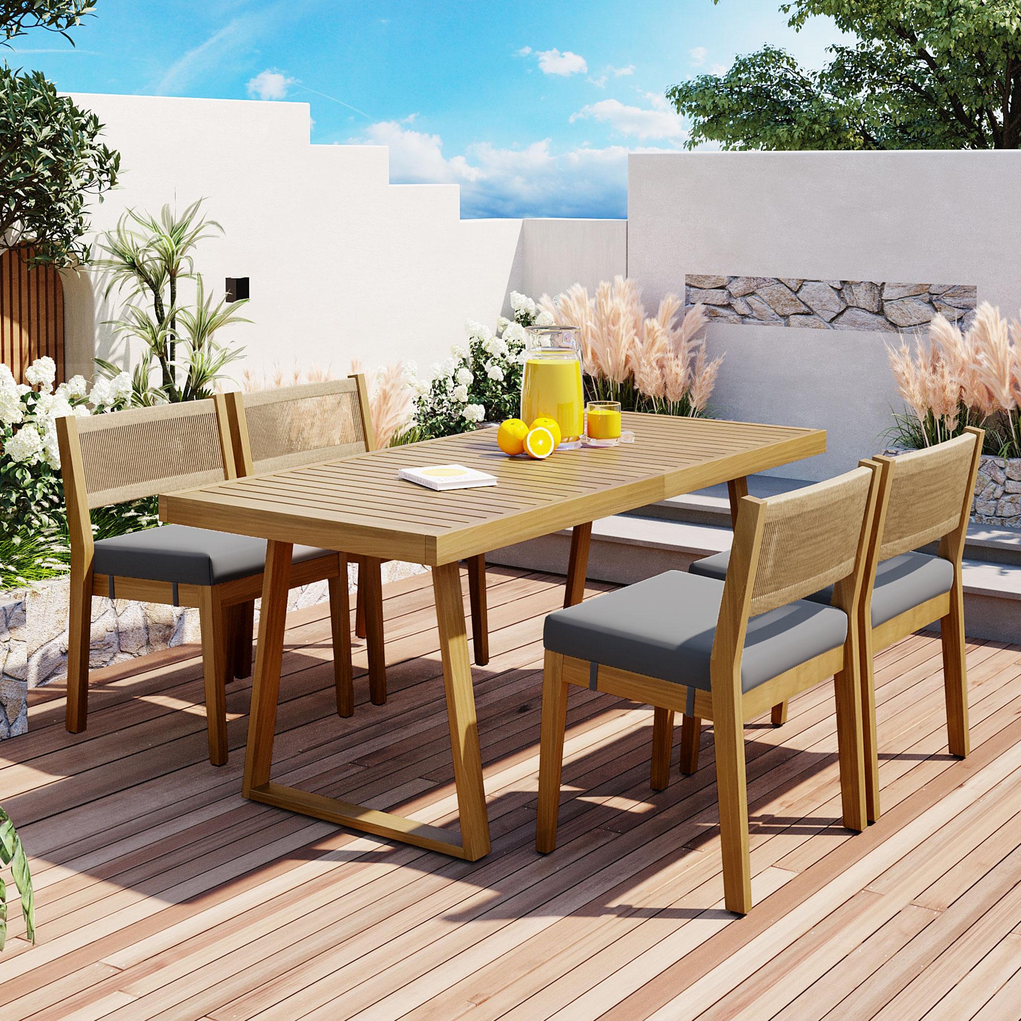 Outdoor Dining Set with HDPE Chair Backs and Foam Cushions, Multi-Person Patio Set for Garden, 63'' L x 31.5'' W x 32.5'' H, Gray | Aosom Canada