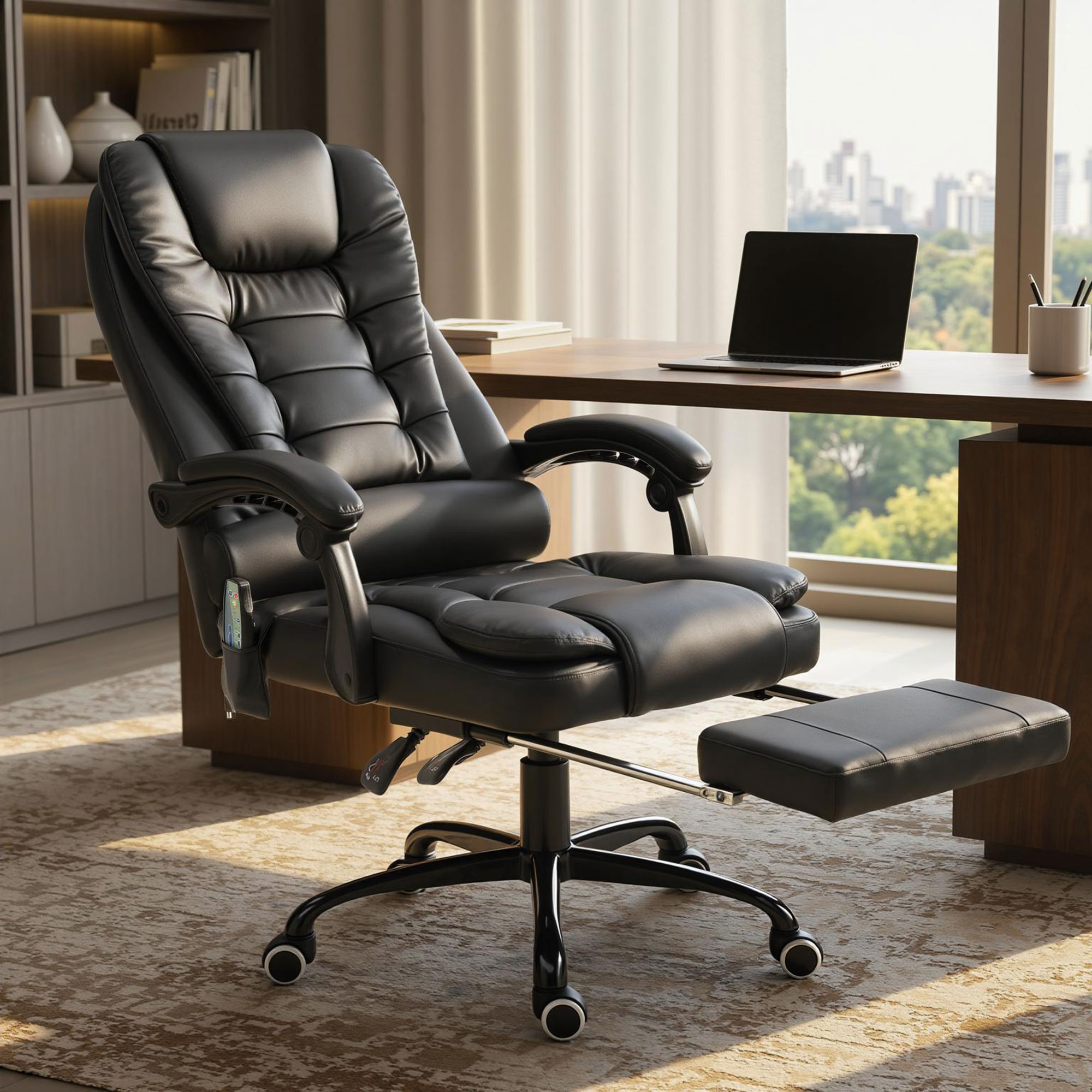 Vinsetto Reclining Office Chair with Footrest, Vibrating Massage Chair, Reclining Back, Adjustable Height, Black Aosom Canada