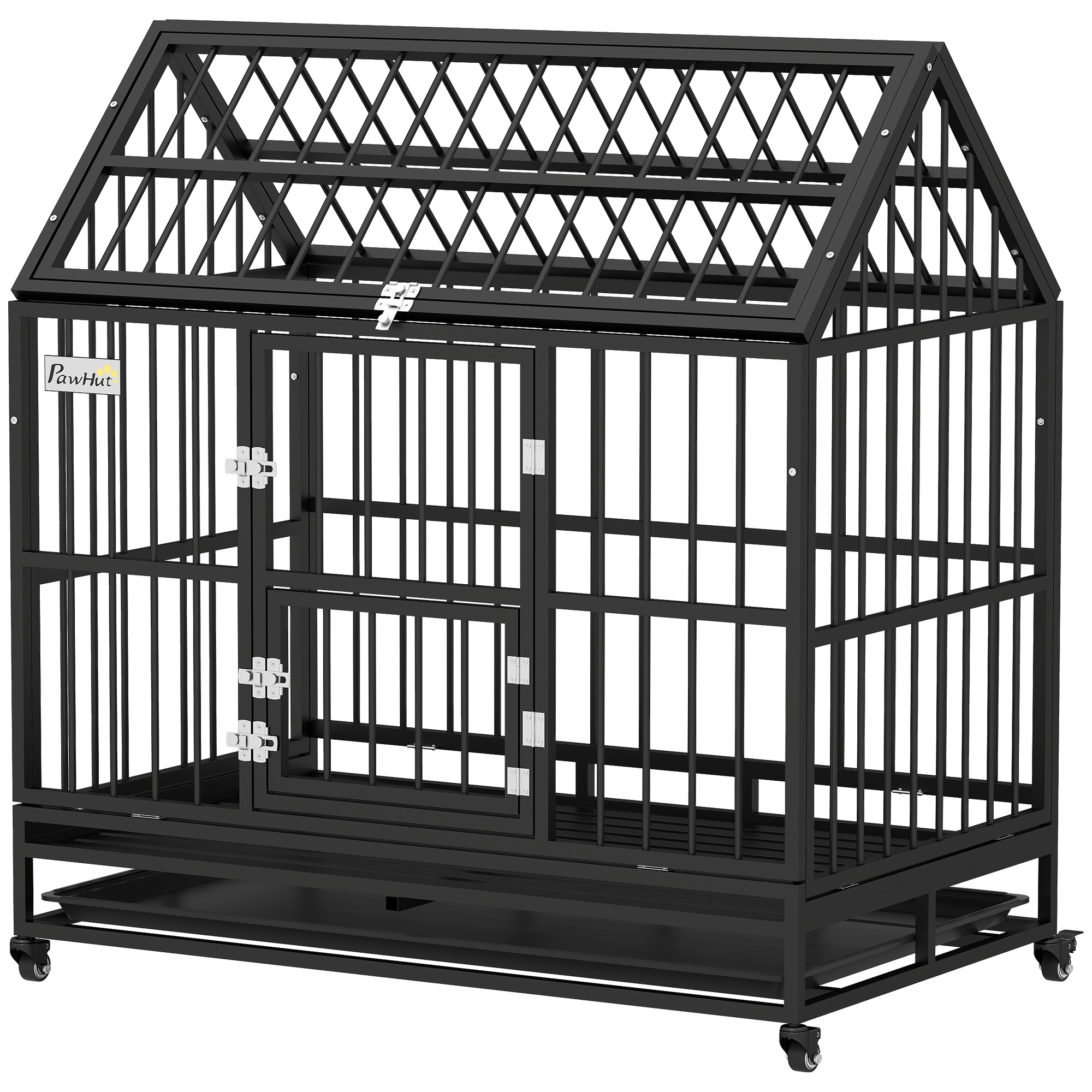 PawHut 48" Heavy Duty Dog Crate with Lockable Wheels, Double Doors, and  Removable Tray, for XL and L Dogs