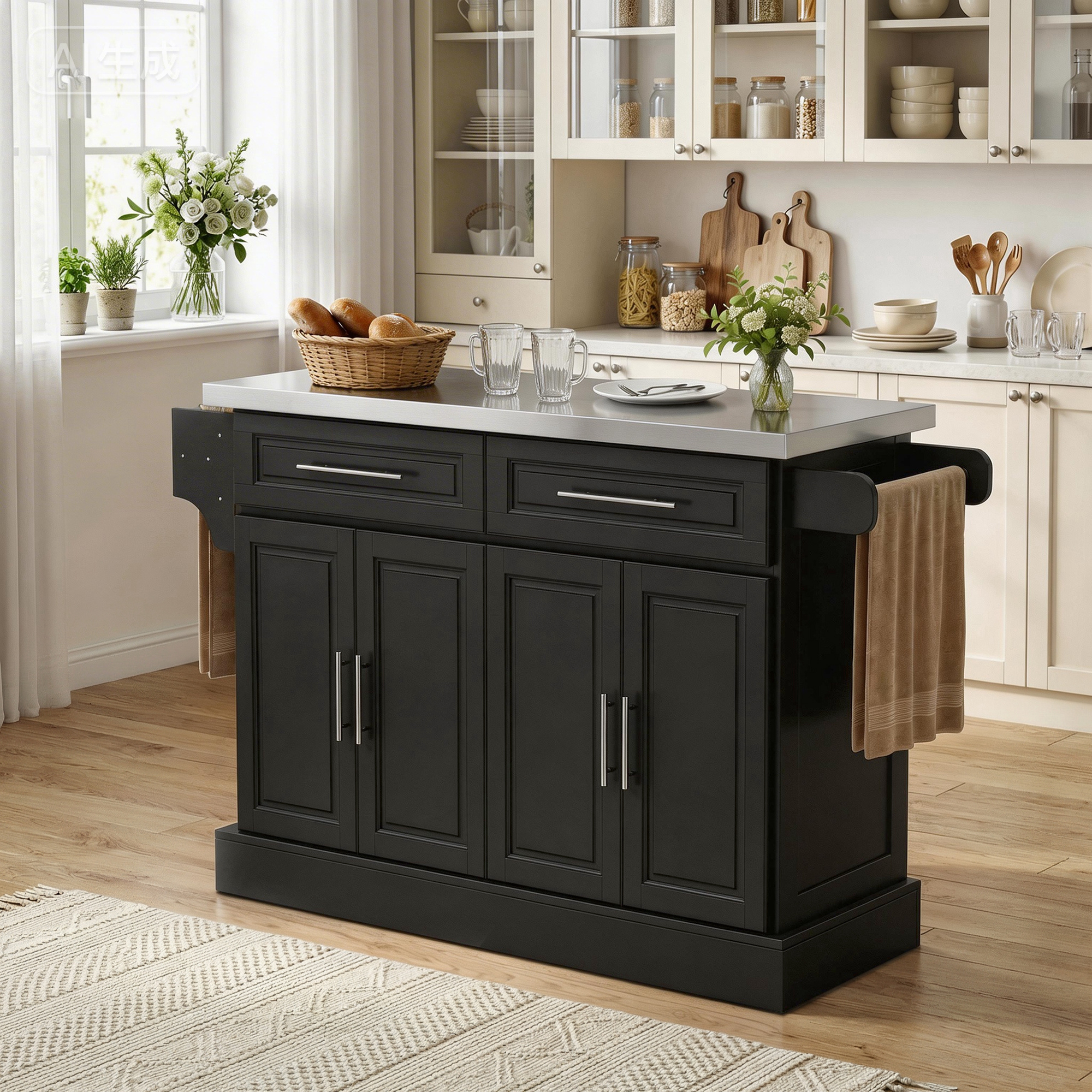 HOMCOM Rolling Kitchen Island with Storage, Portable Kitchen Cart