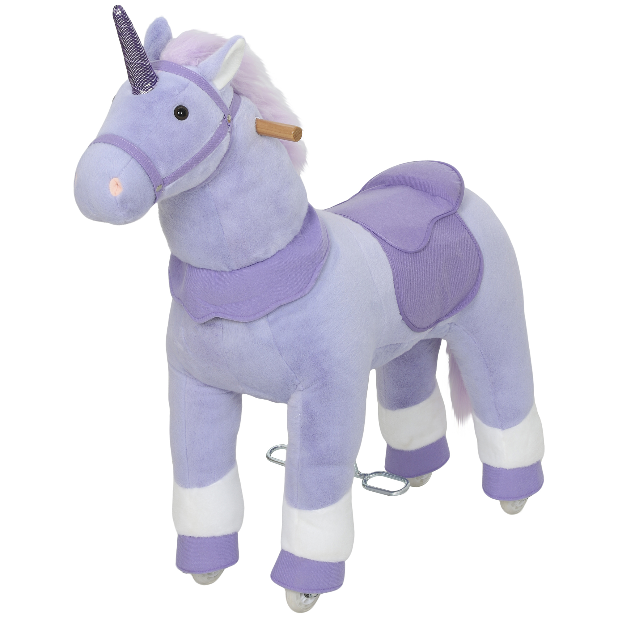 Qaba Ride on Unicorn Toy for Kids 4-7 Years, 37.8 Inch Plush Baby Rocking Horse with Wheels, No Battery Required, Blue