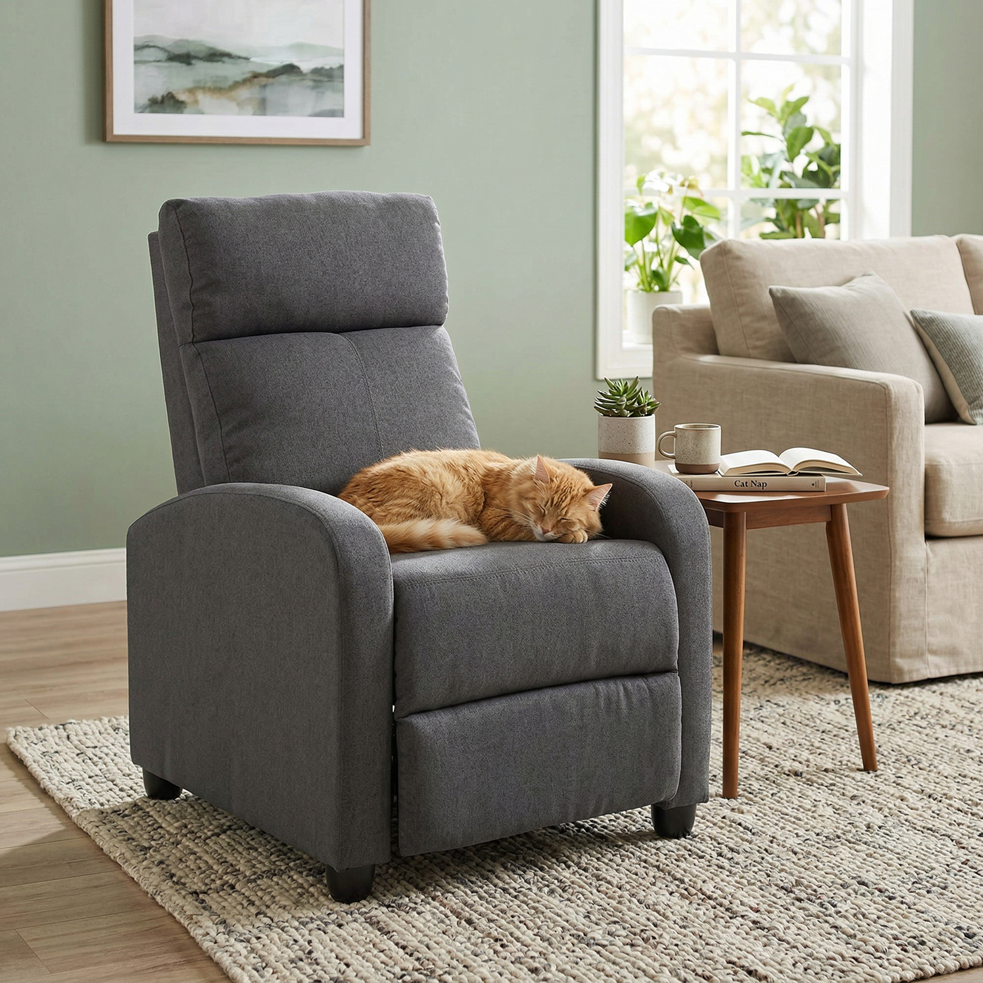 HOMCOM Fabric Recliner Chair Manual Home Theater Seating Single Reclining Sofa Chair w/ Padded Seat for Living Room, Dark Grey Aosom Canada
