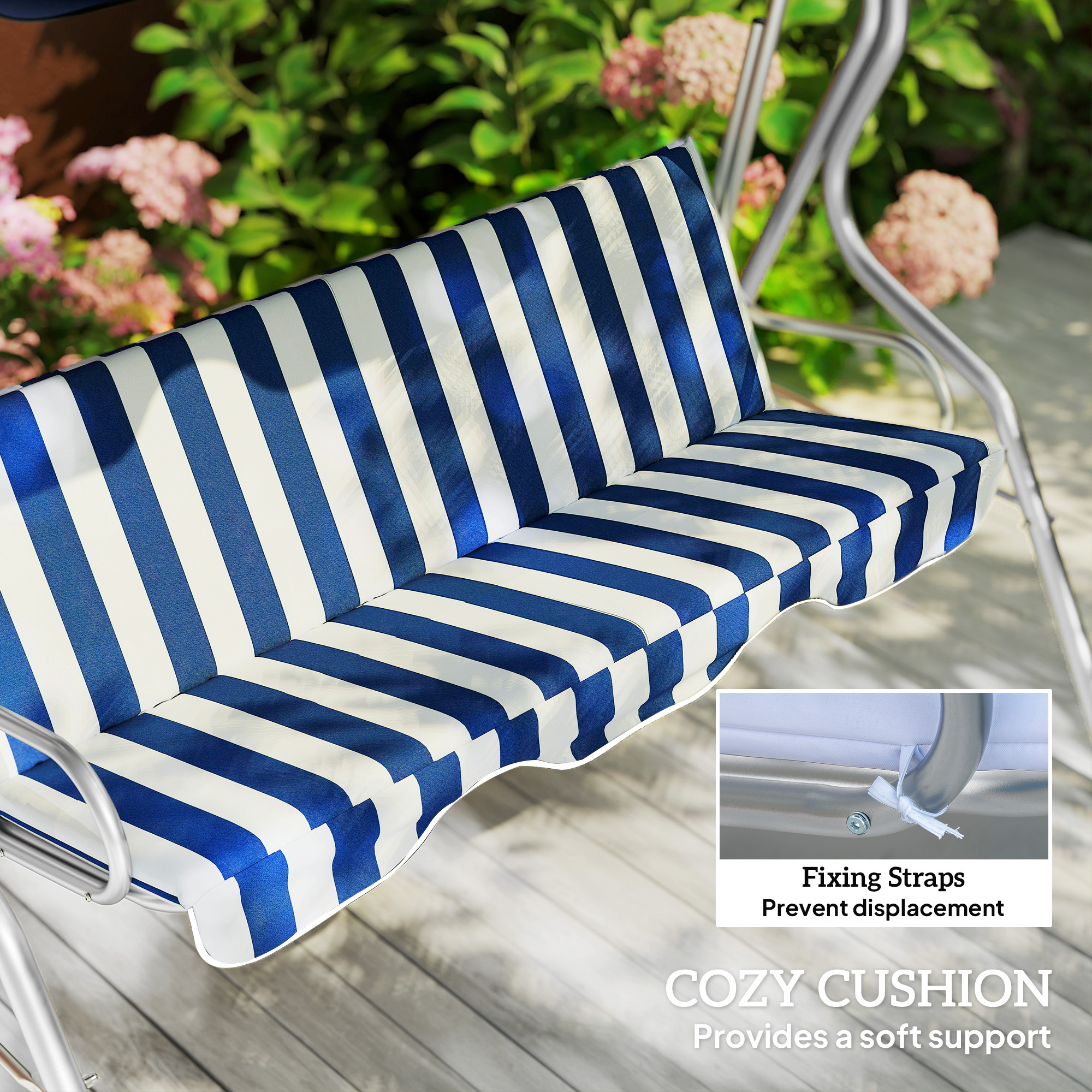 sunny　白 Outsunny 3-Person Patio Porch Swing with Adjustable Canopy for