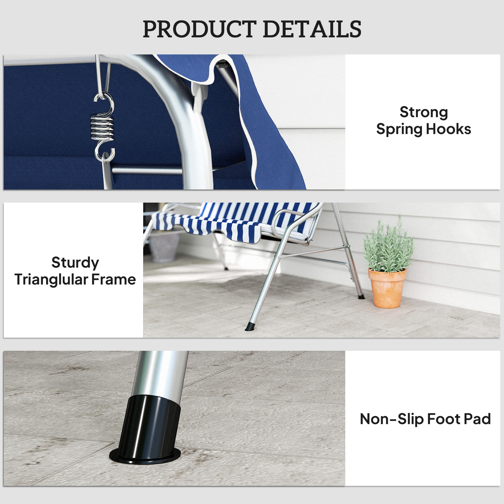 Outsunny 3-Person Patio Porch Swing with Adjustable Canopy for