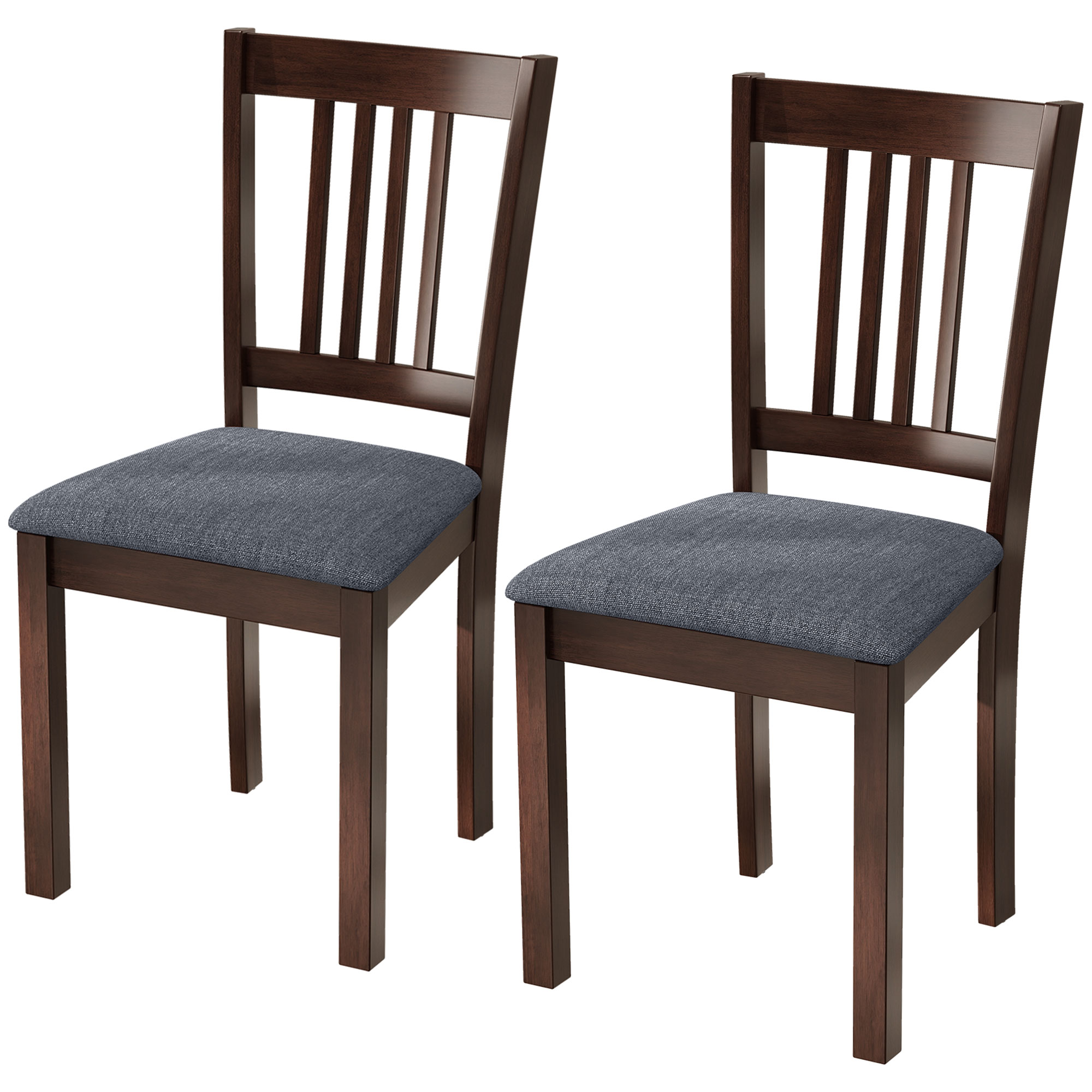 HOMCOM Dining Chairs Set of 2 Linen Upholstered Kitchen Chairs with Rubberwood Legs for Dining Room Living Room Espresso Gray