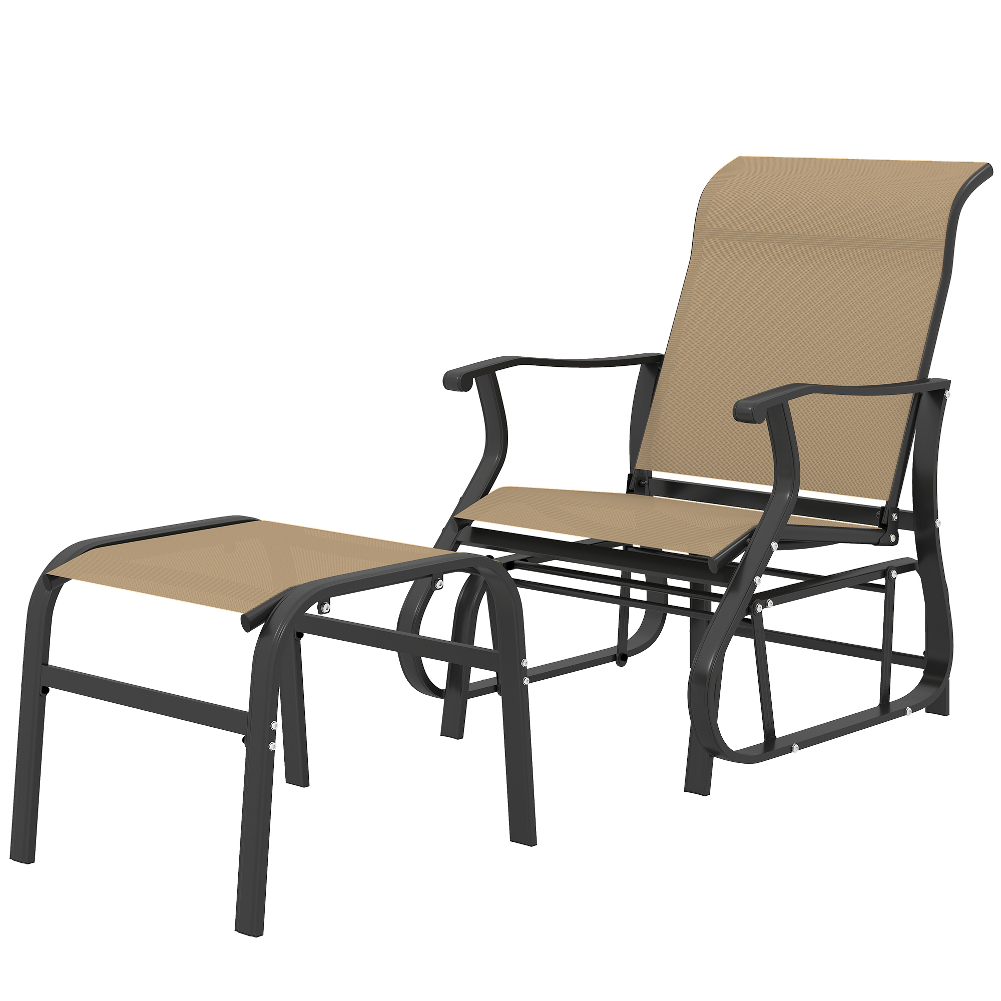 Outsunny Outdoor Glider with Ottoman, Patio Glider Chair Set with High Back, Wide Seat for Porch, Garden, Backyard, Tan
