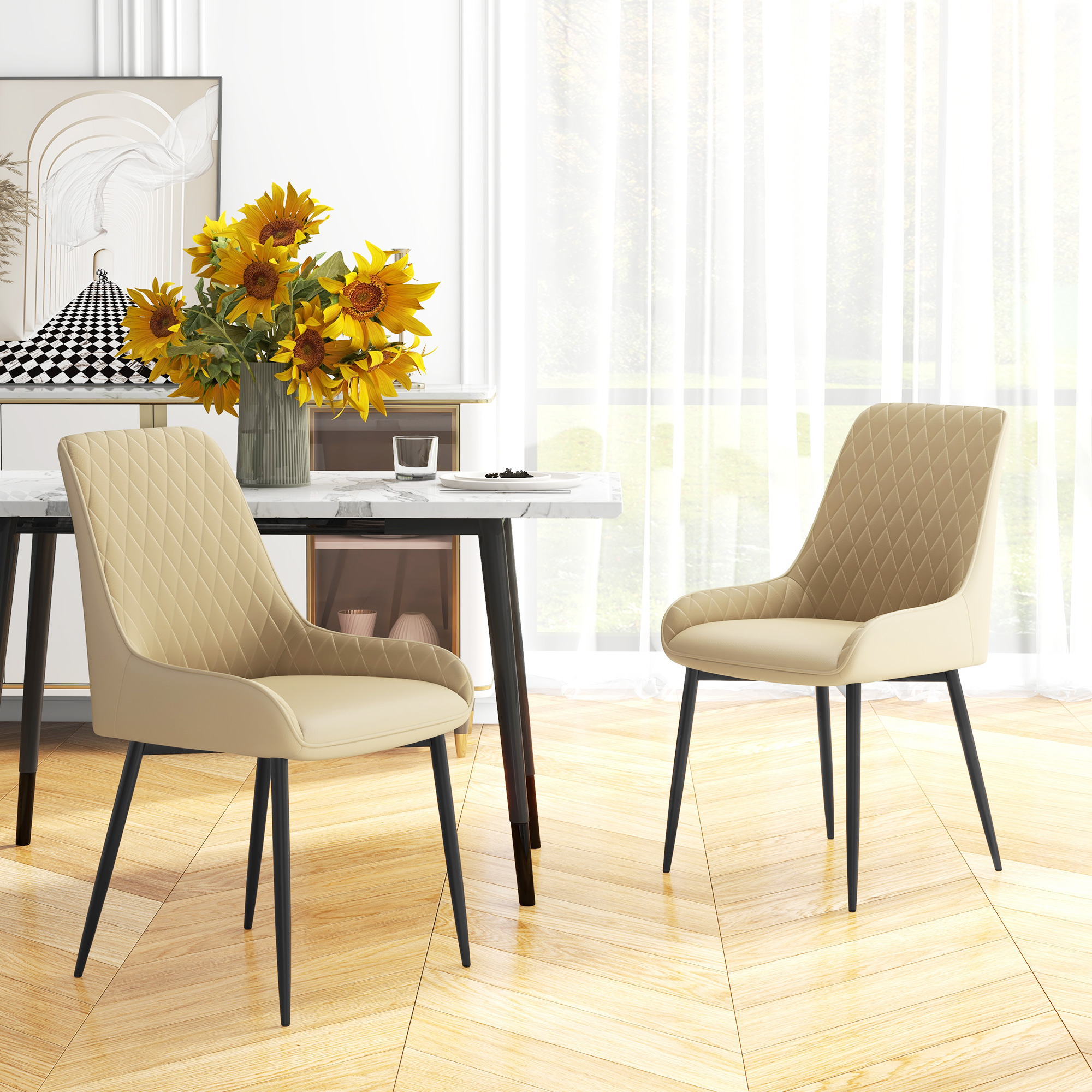HOMCOM Modern PU Leather Dining Chairs Set of 2 Metal Legs for Dining Room Living Room Khaki Aosom Canada