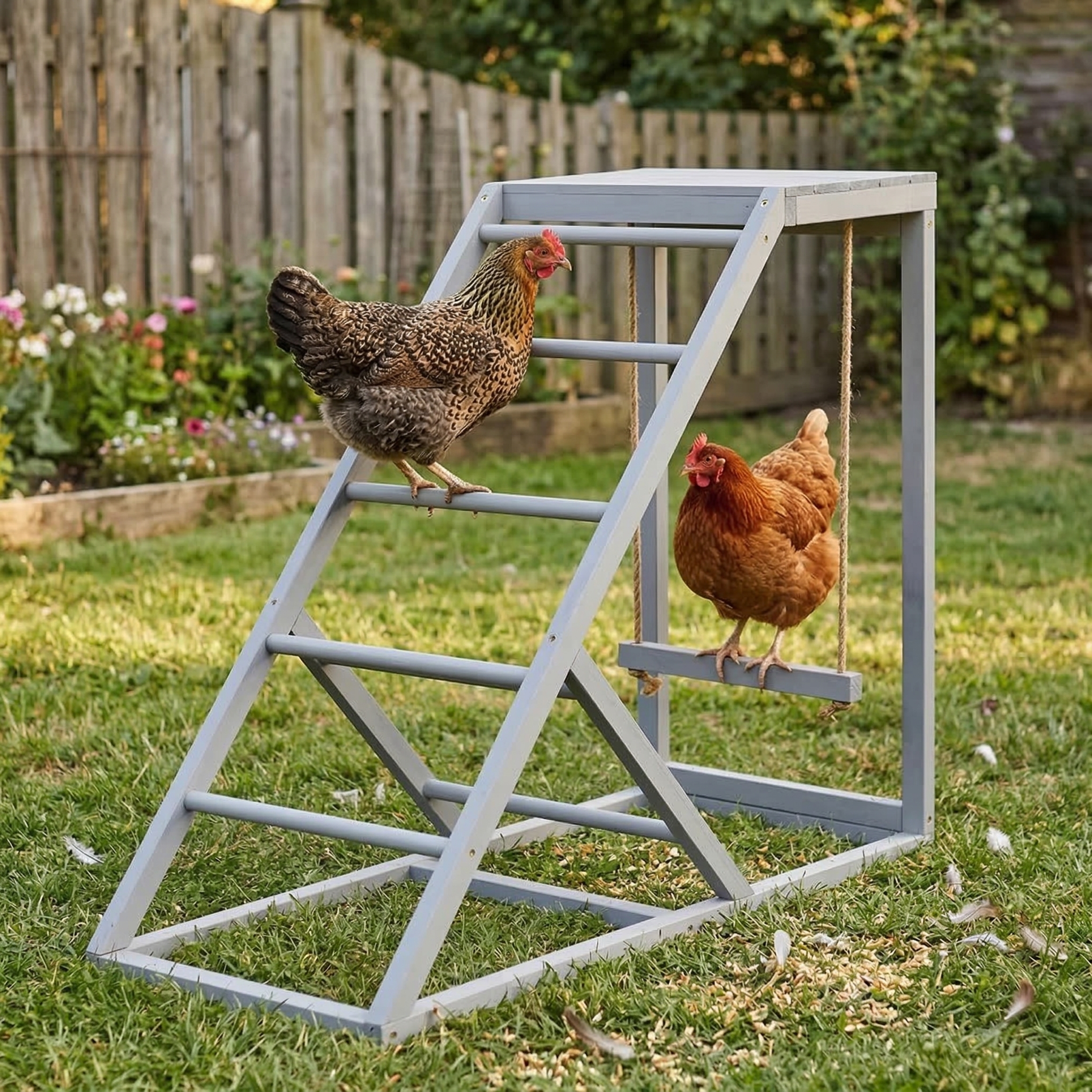 PawHut Wooden Chicken Toys for Coop with Swing, Chicken Activity Center ...