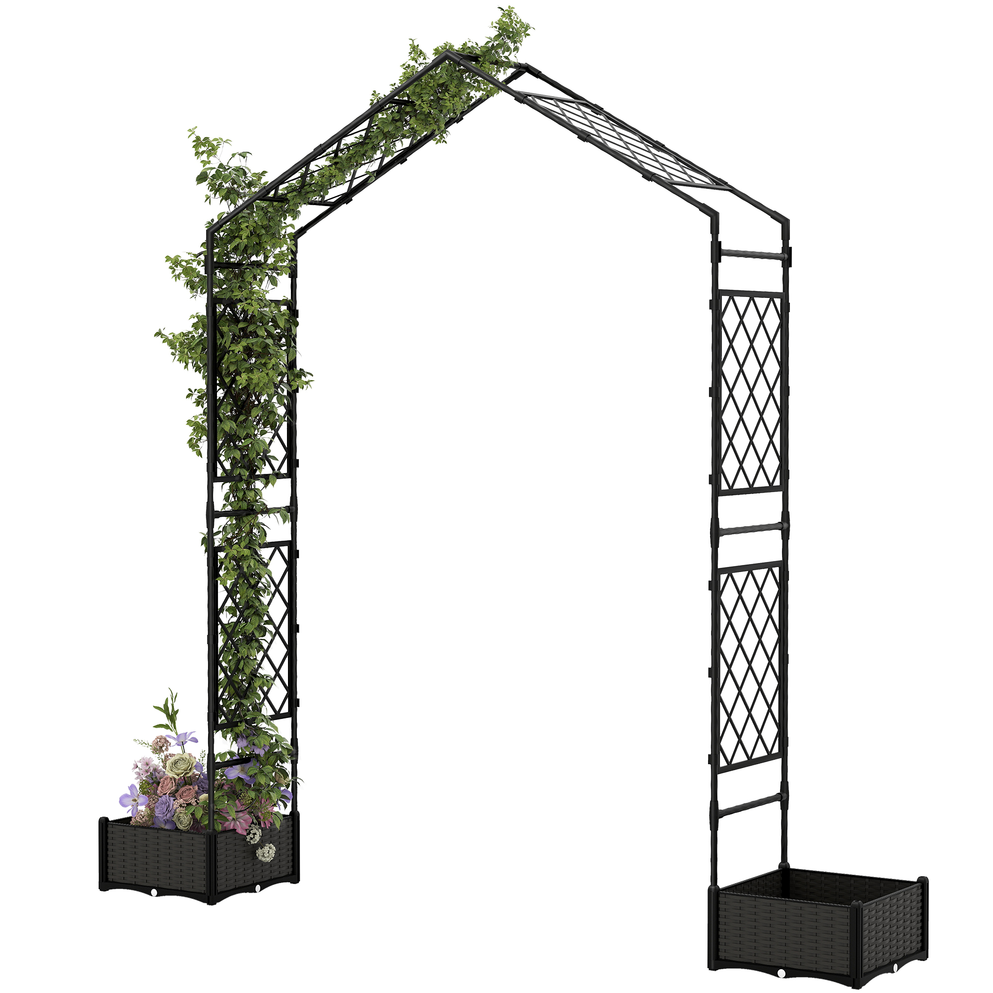 Outsunny Garden Arch Outdoor Trellis Arbor with 2 Planter Boxes, 90.6 ...