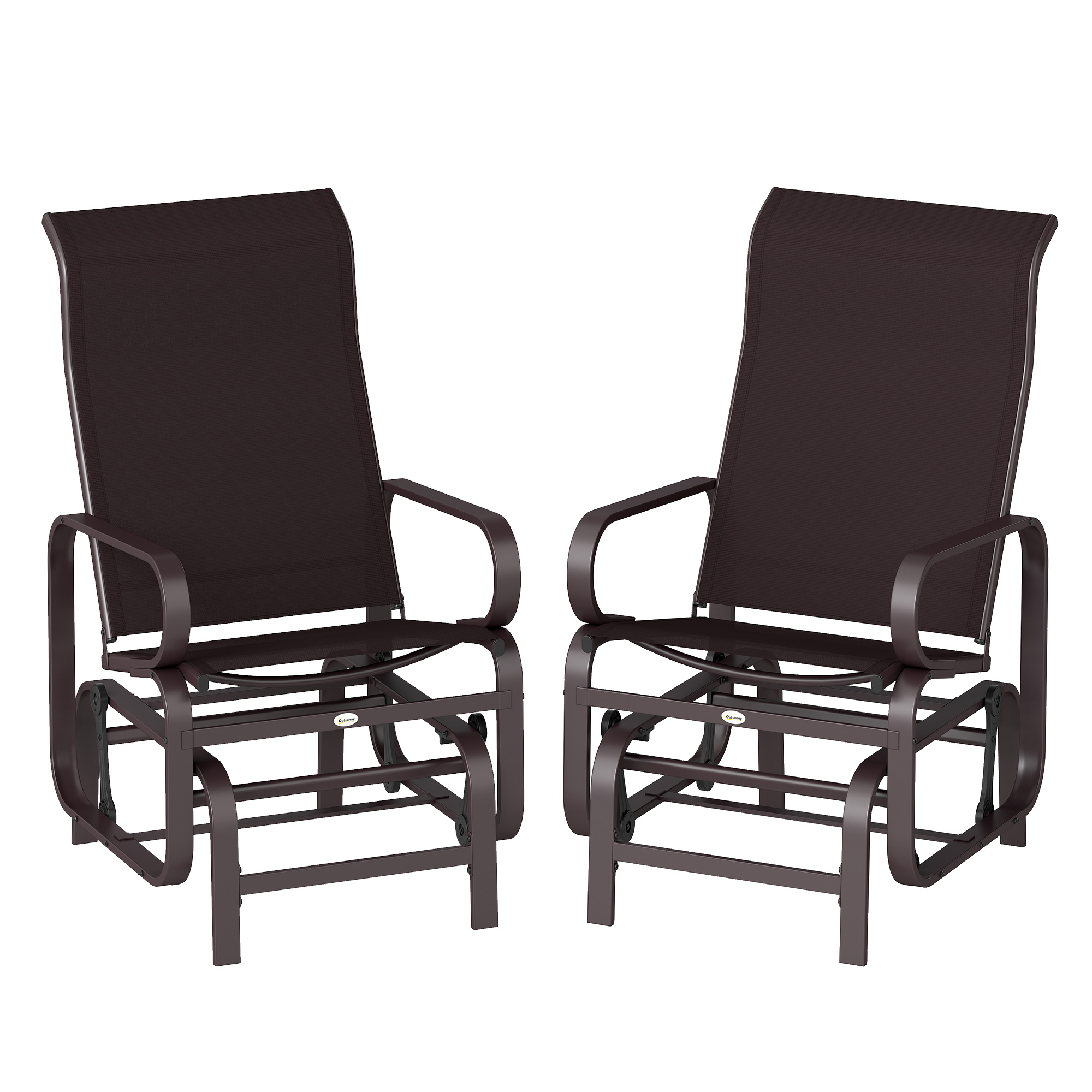 Outsunny Gliding Lounger Chair Set of 2, Single Rockers with Lightweight Metal & Mesh Construction, Brown