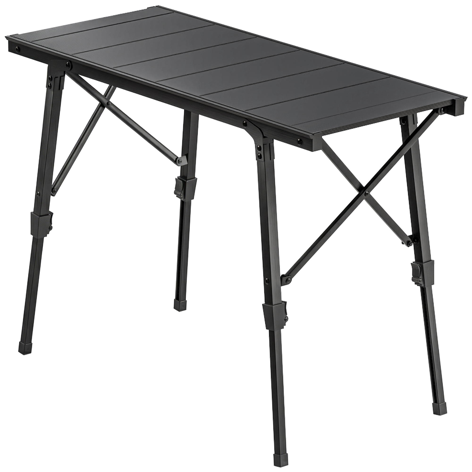 Outsunny Adjustable Height Folding Picnic Table with Removable Plates, Aluminum Camping Table, Black