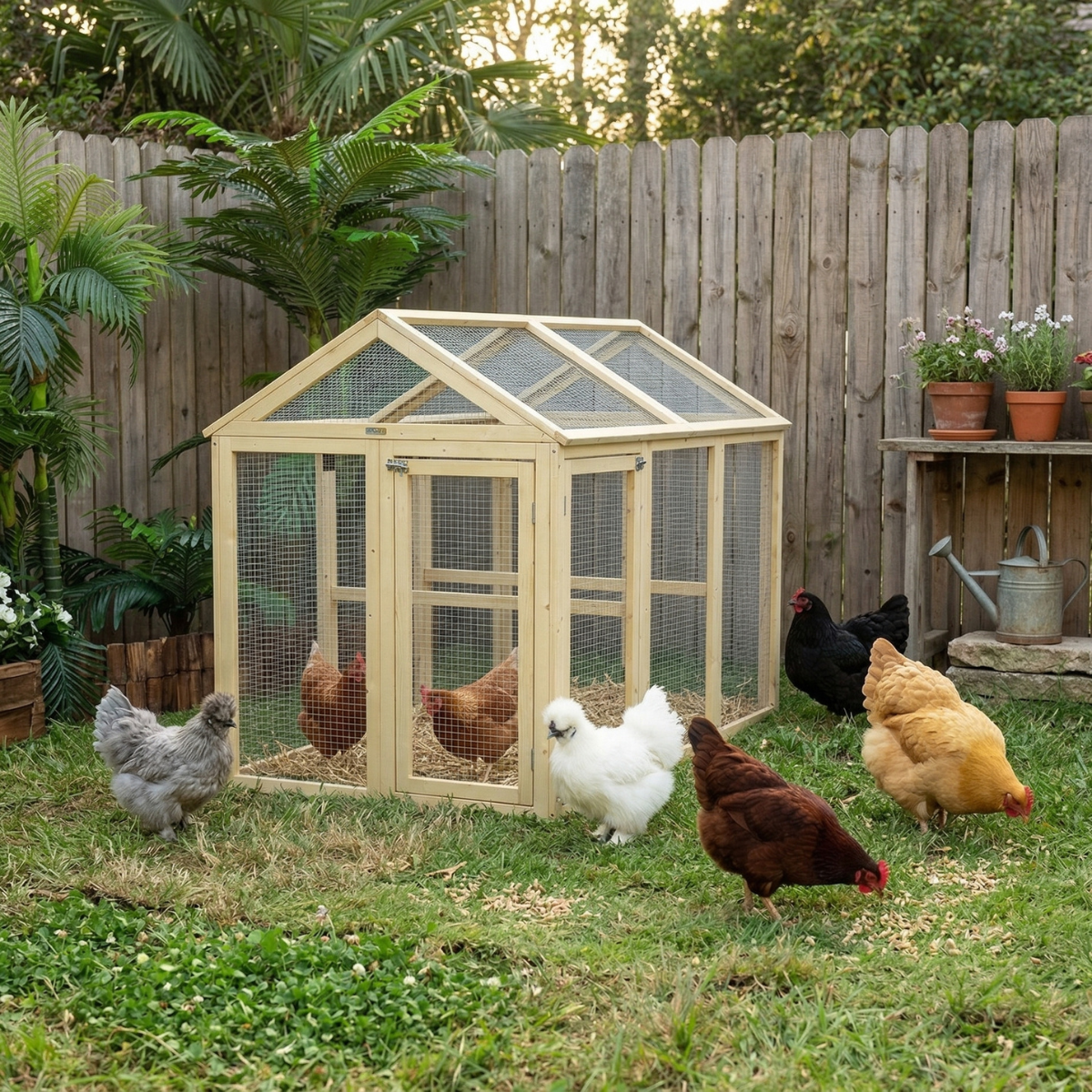 Timber Chicken Run PawHut Wooden Chicken Run Combinable Design with Perches, 4.6' x 2.8 ...