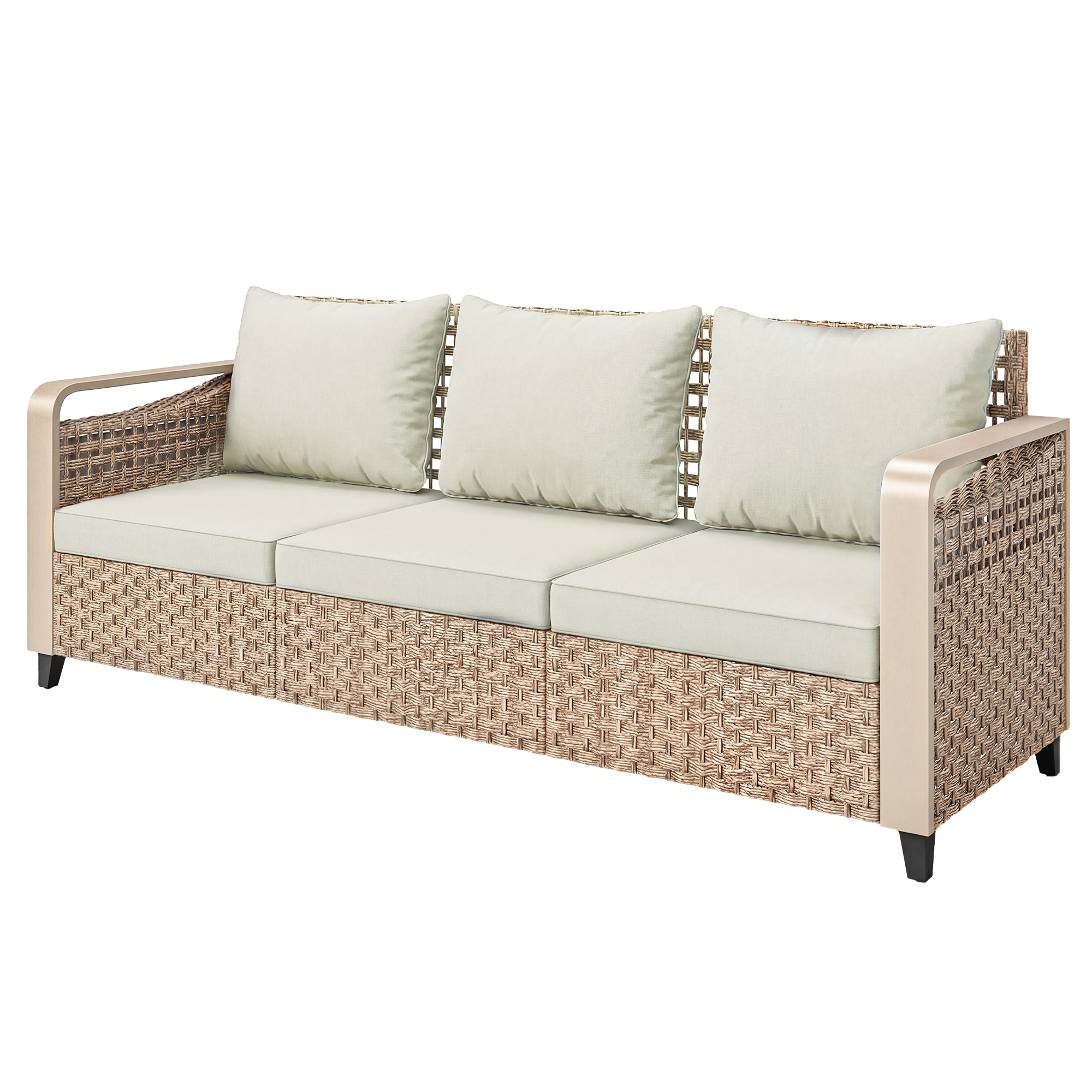 Outsunny Rattan Wicker Sofa 3-Seater Outdoor Patio Sofa with Cushions for Garden Backyard Porch Beige
