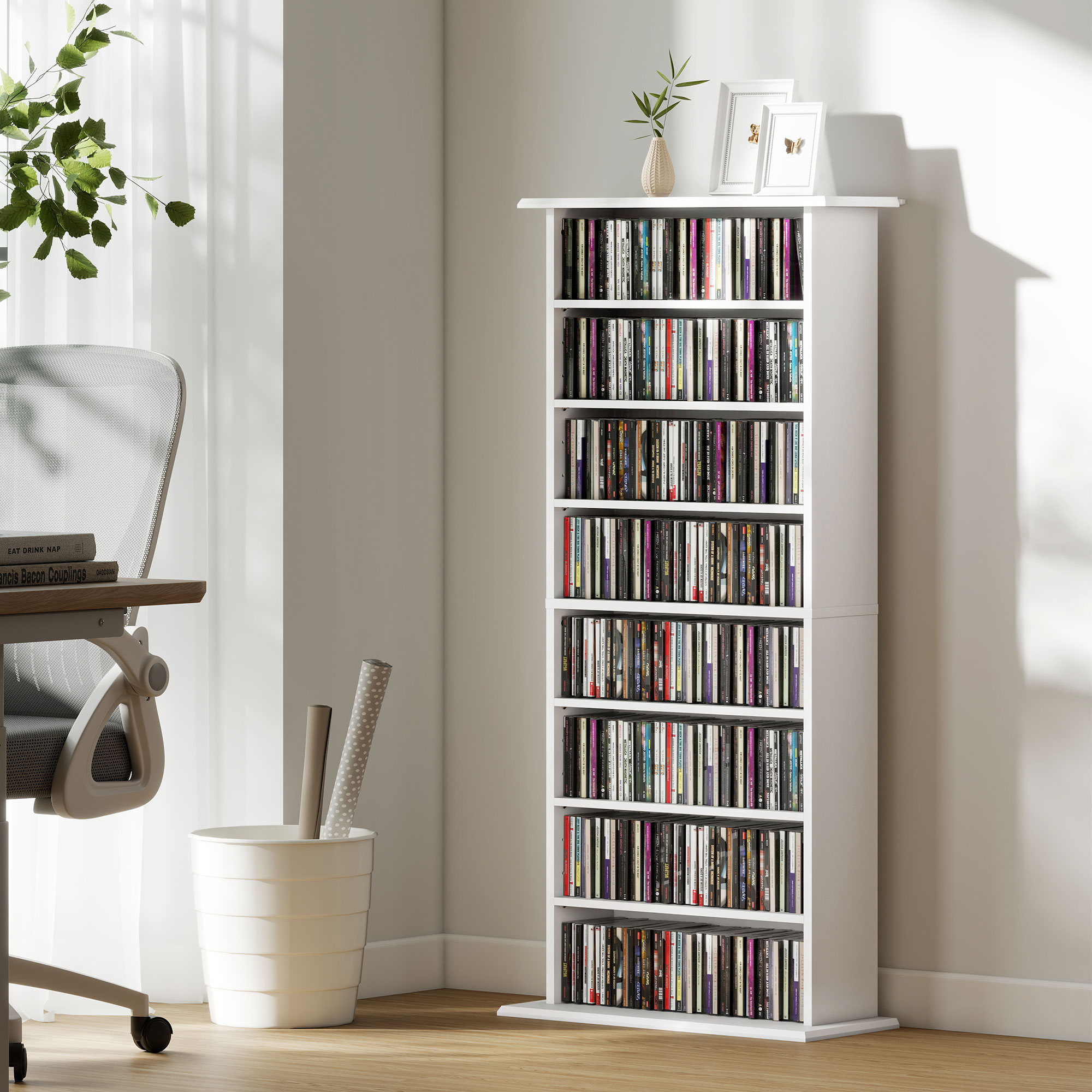 HOMCOM 8-Tier DVD Shelf with 6 Adjustable Shelves, Slim CD Shelf