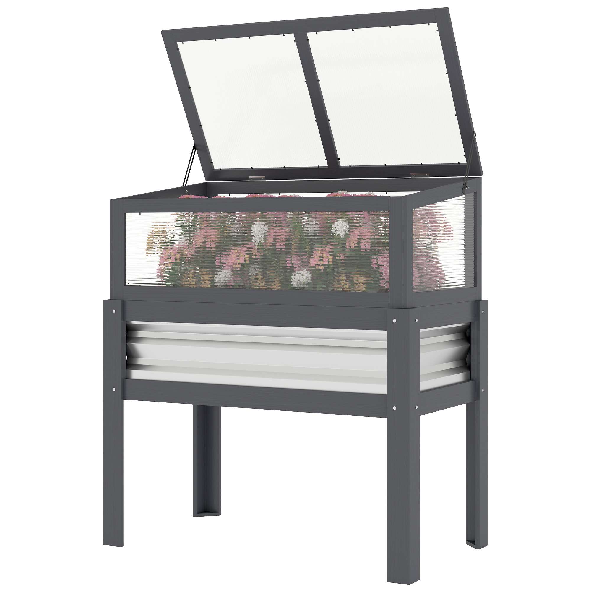 Outsunny Raised Garden Bed with Flip-Up Mini Greenhouse, Elevated Planter Box with Legs and Bed Liner for Flowers, Vegetables