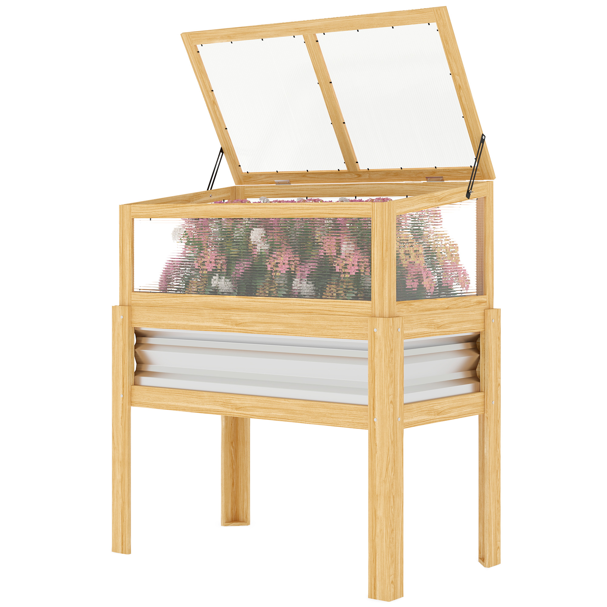 Outsunny Raised Garden Bed with Mini Greenhouse, Elevated Planter Box with Legs and Bed Liner for Flowers, Vegetables