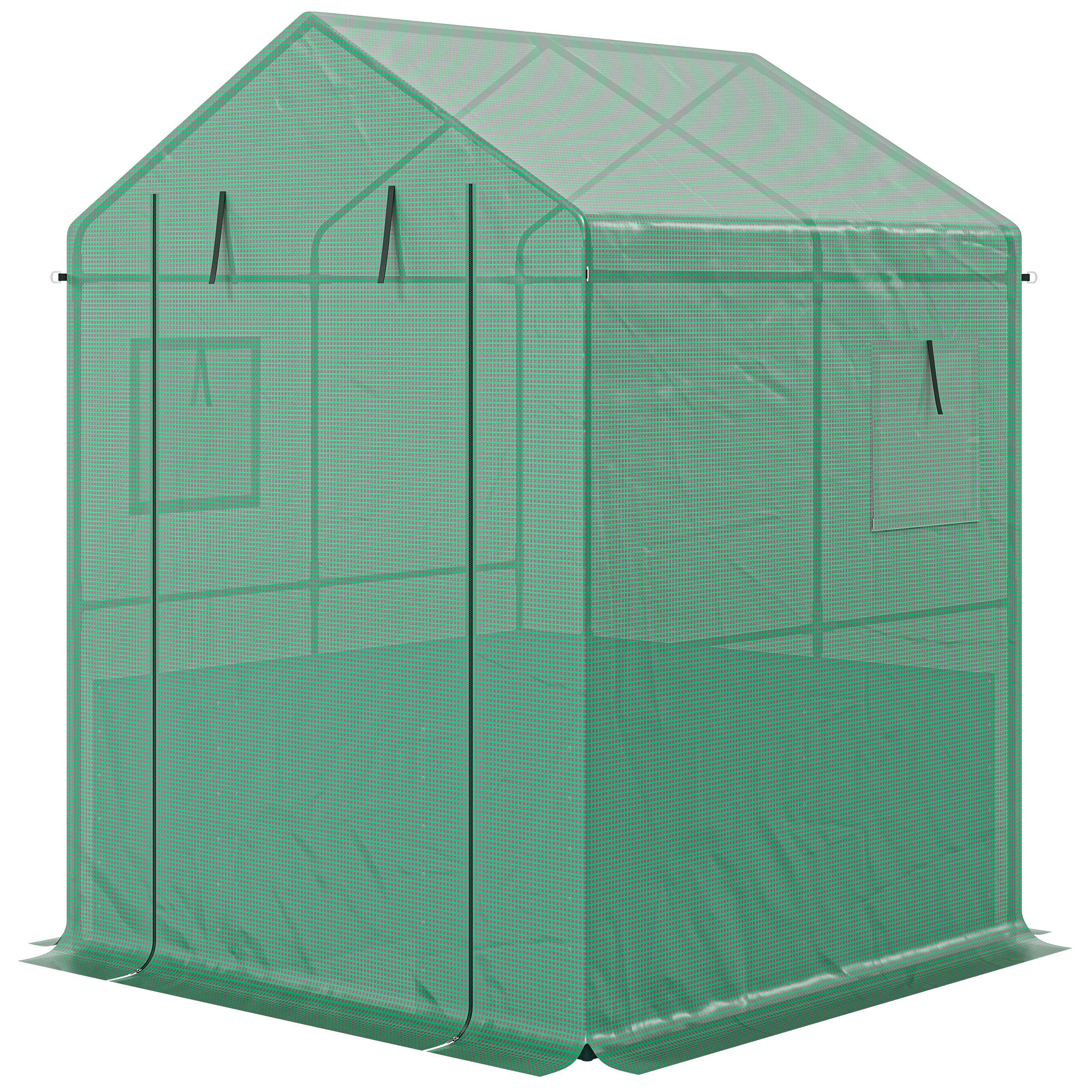 Outsunny Greenhouse with Raised Garden Bed, Galvanized Steel Outdoor Greenhouse with Roll Up Door, 56" x 56" x 75", Green
