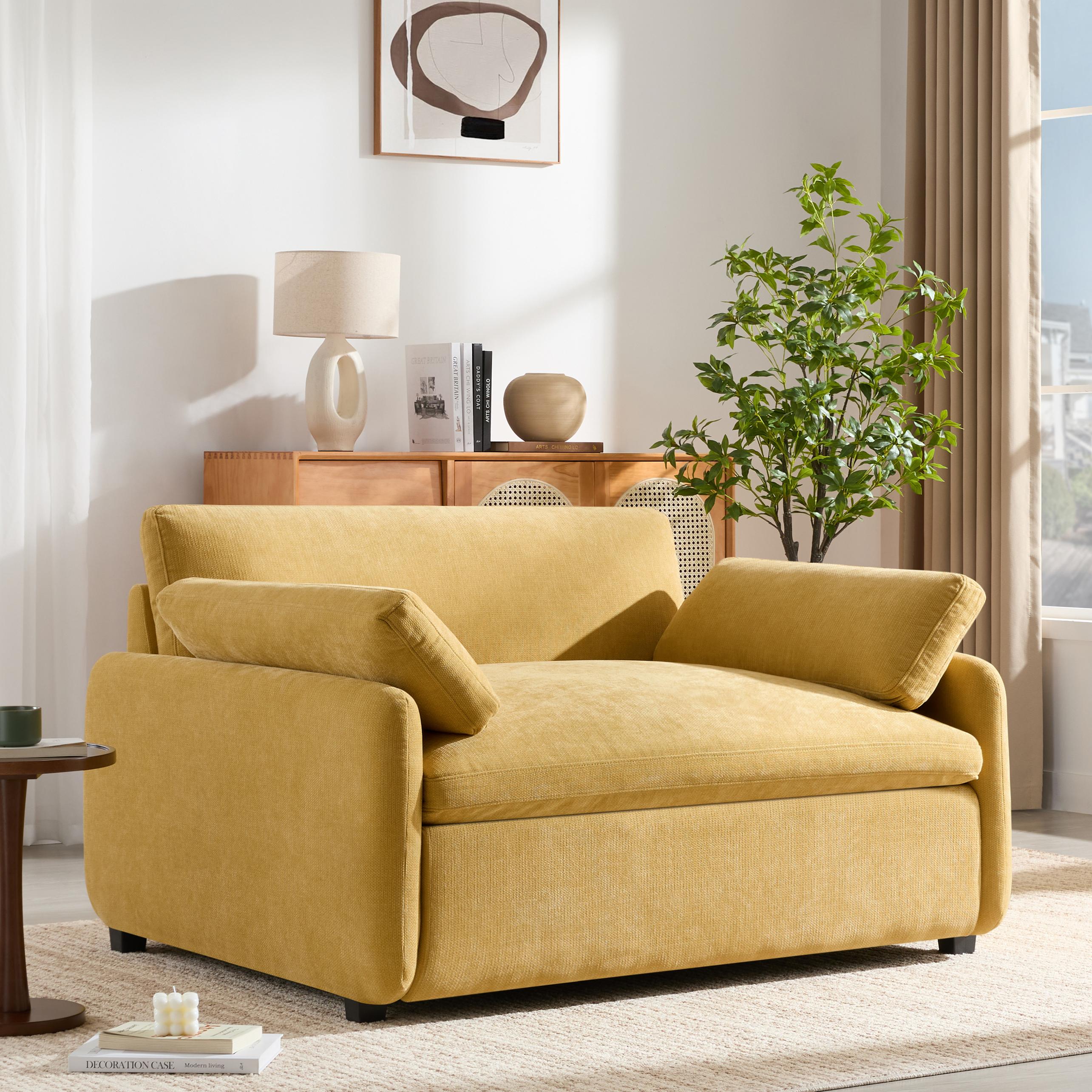 Modern Single Chenille Sofa with Extra-Wide 42.5-Inch Seat, Practical Armchair for Living Room, 50" L x 43" W x 34" H, Yellow Aosom Canada