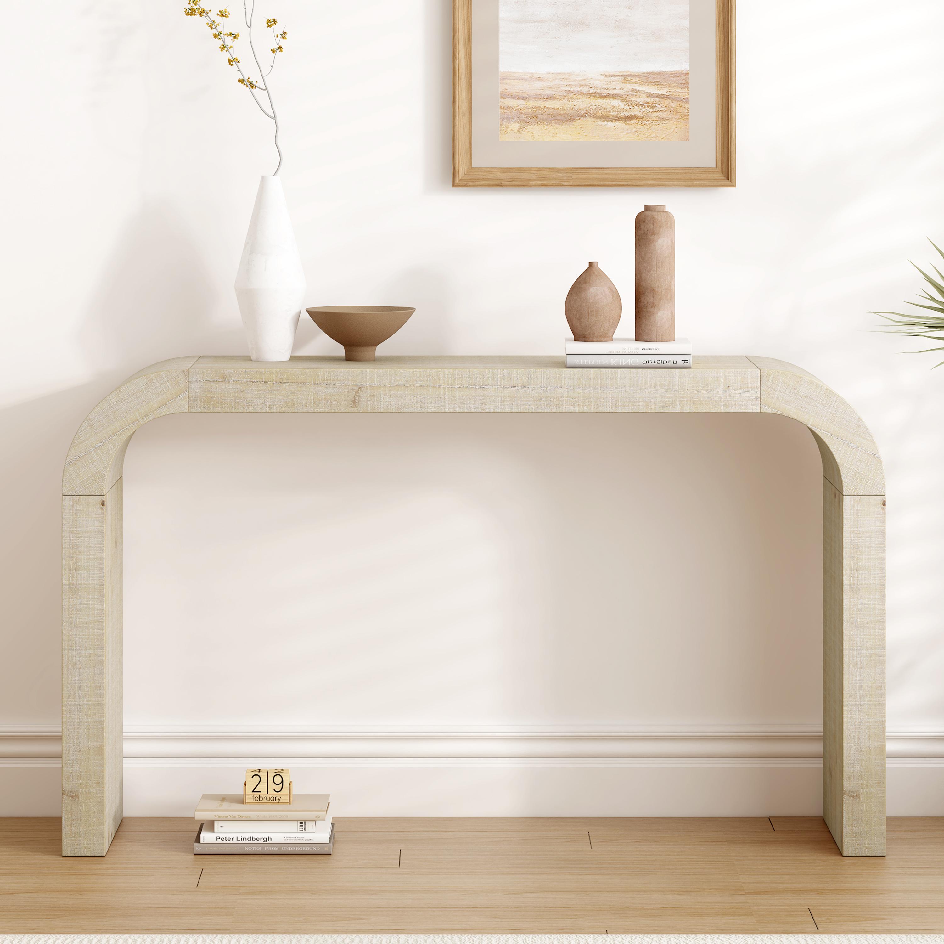 Vintage Console Table with Curved Edge and Distressed Wood Grain, Sturdy Sofa Table for Entryway, 52" L x 12" W x 31" H, Natural Aosom Canada