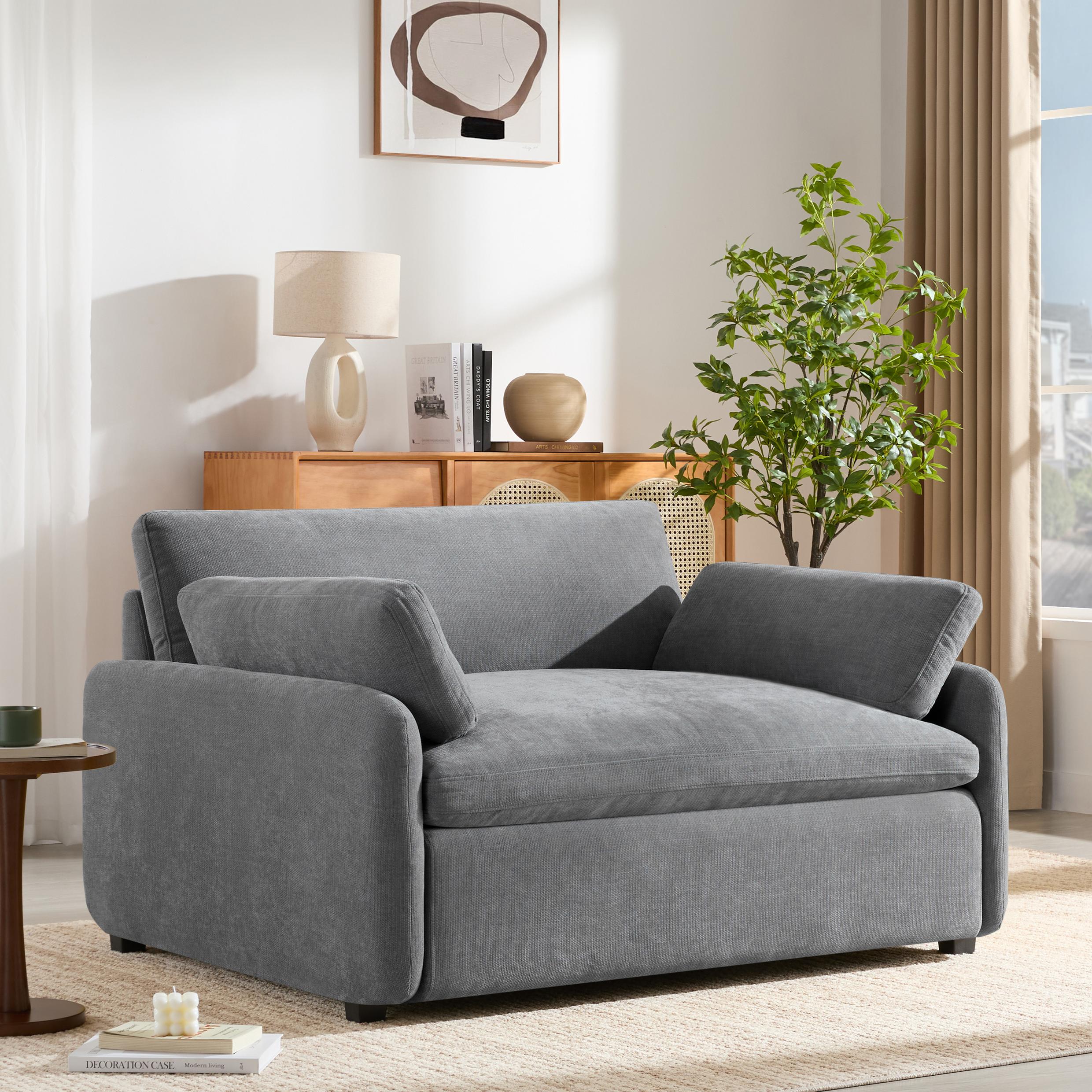 Modern Single Chenille Sofa with Extra-Wide 42.5-Inch Seat, Practical Armchair for Bedroom and Living Room, 50" L x 43" W x 34" H, Gray Aosom Canada