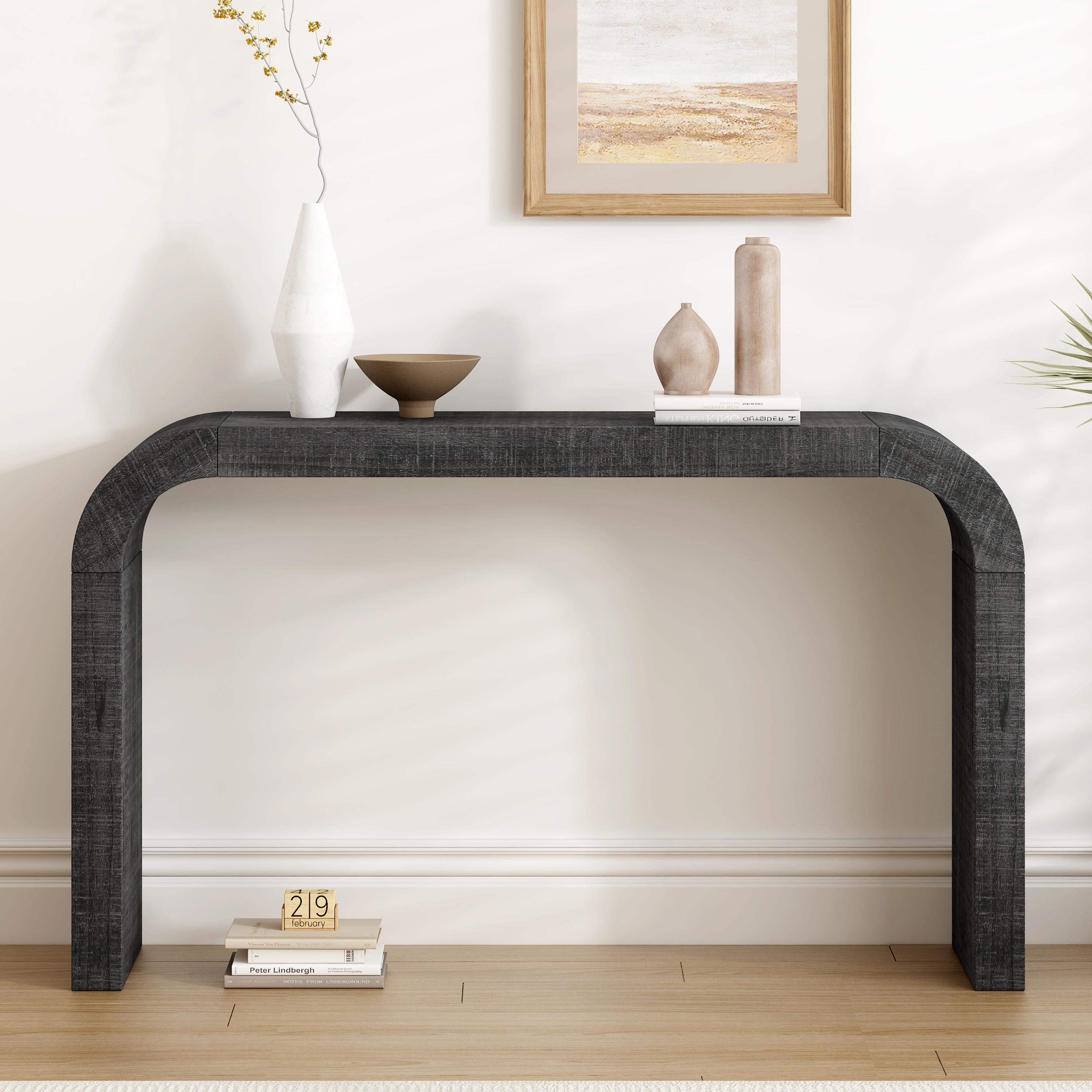 Vintage Console Table with Curved Edge and Distressed Wood Grain, Sturdy Sofa Table for Entryway, 52" L x 12" W x 31" H, Black Aosom Canada