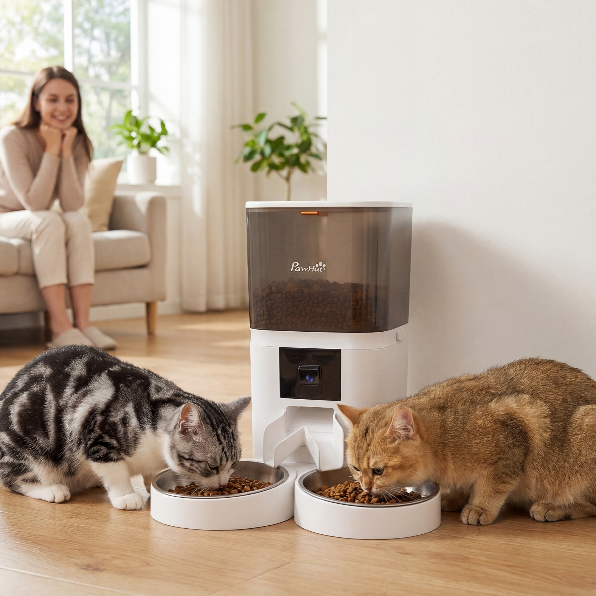 PawHut Mangeoire automatique pour 2 chats avec caméra HD, distributeur de nourriture pour animaux de compagnie WiFi 2,4 G et 5 G 6 L Contrôle par application