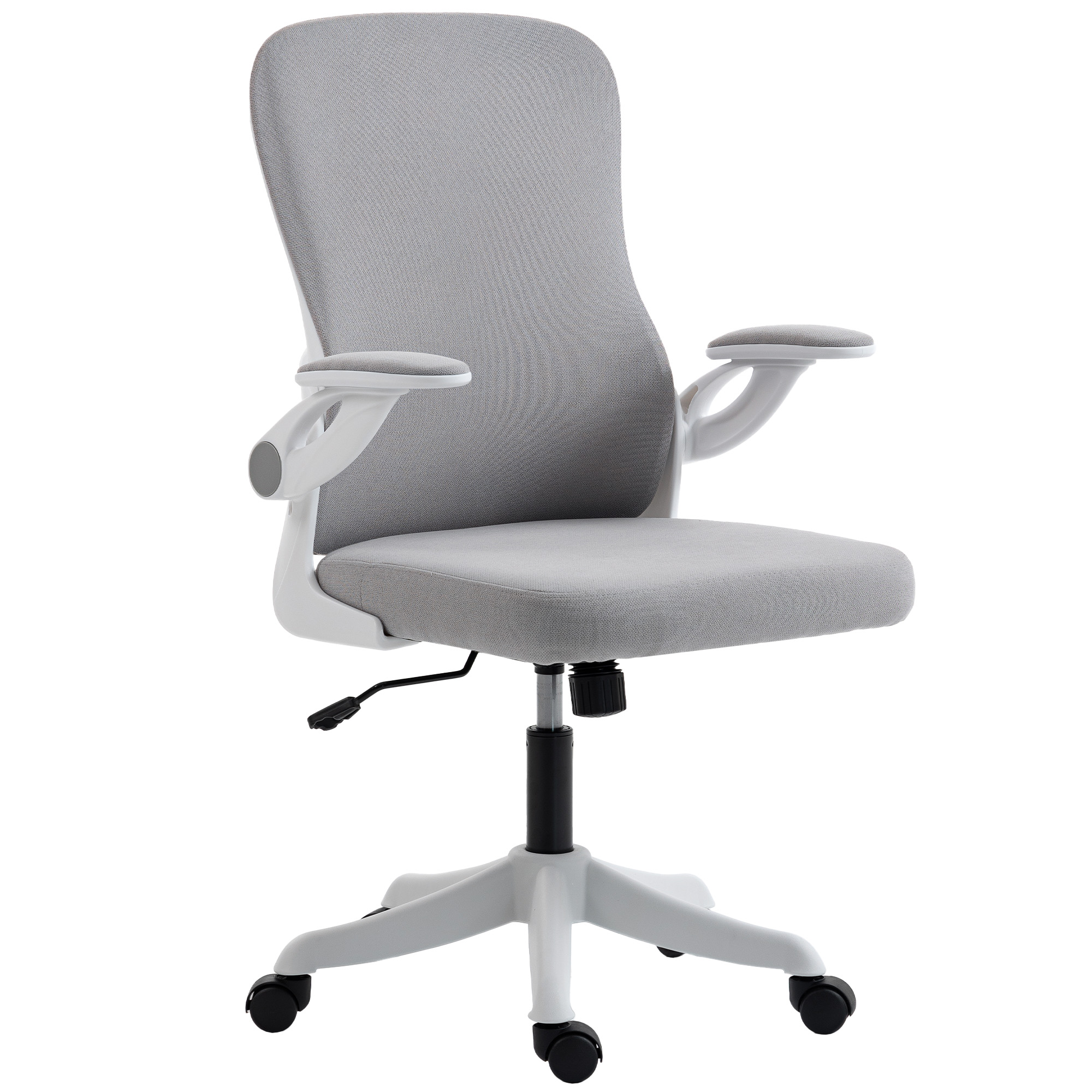Rotating Work Table Seating with Adjustable-Height Lower-Back Support and Height, Supportive Workspace Seating, Flip-up Arm Supports, Castors, Grey 1