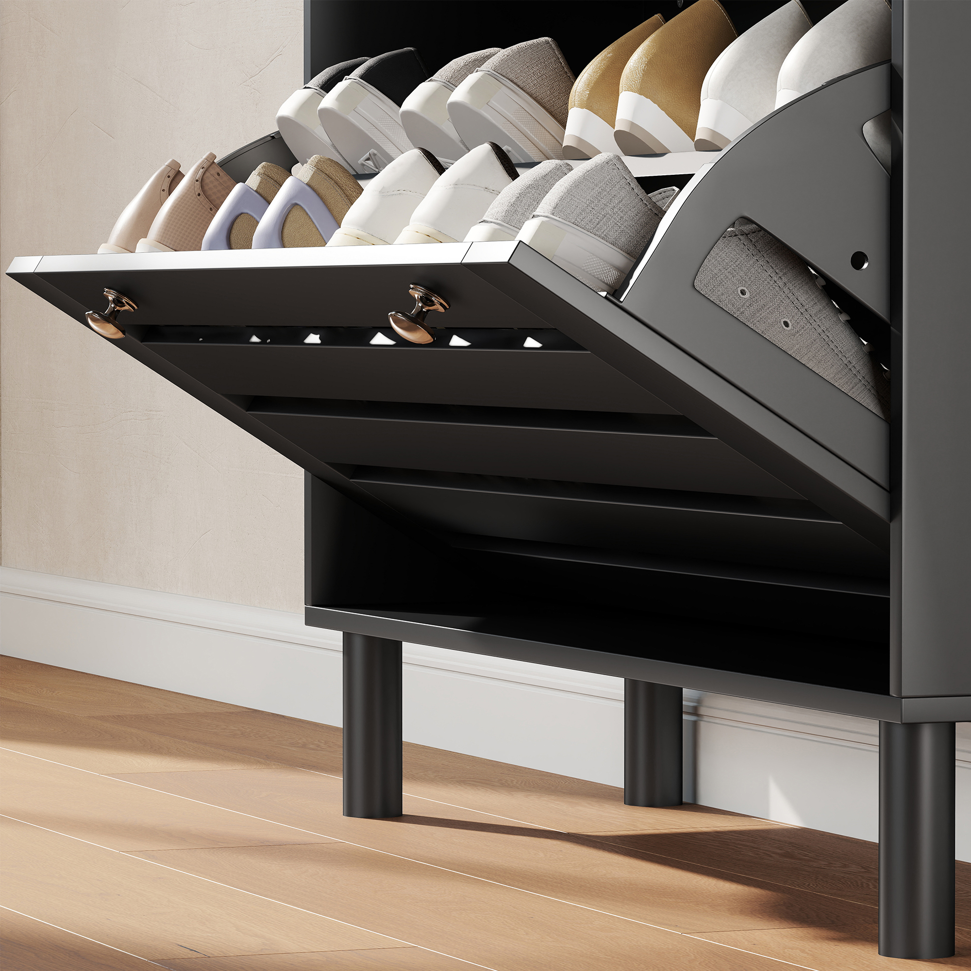 HOMCOM Narrow Shoe Storage Cabinet, 3 Flip Drawers, Adjustable