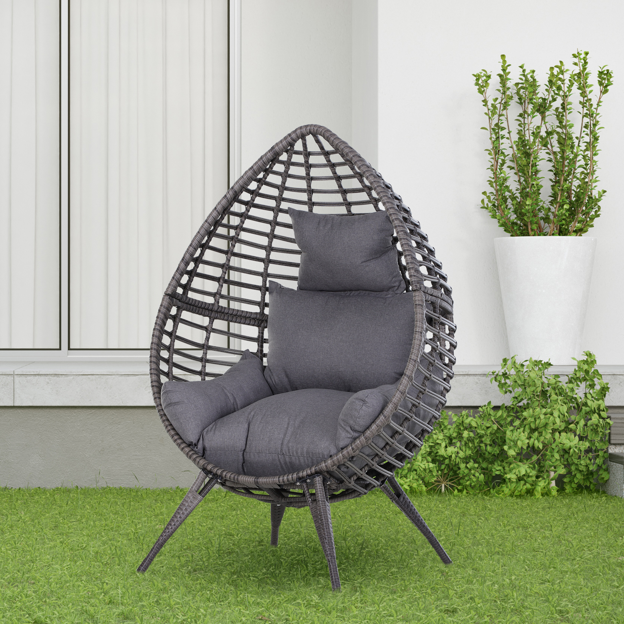 Outsunny Teardrop Lazy Rattan Swing Chair Outdoor Indoor with