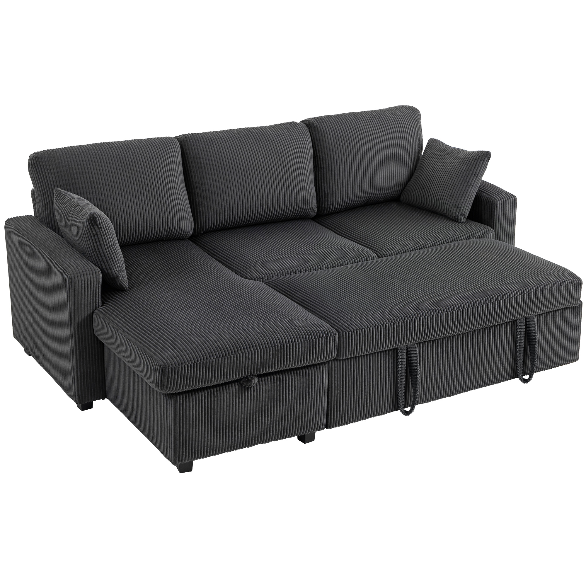 81" Sofa Bed, 2 In 1 Pull Out Sleeper Sofa Bed with Storage, Corduroy Convertible Couch for Living Room, Dark Grey 1