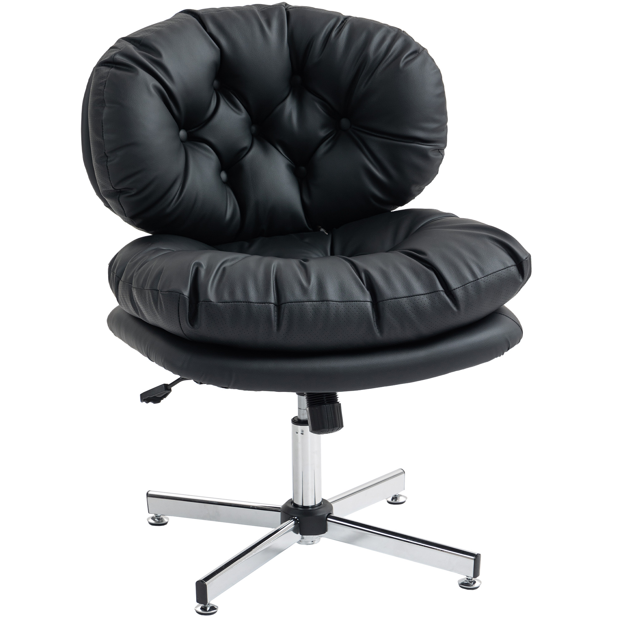 Armless Workspace Seating with Wide Padded Seat and Adjustable-Height Height, PC Work Table Seating, Black 1