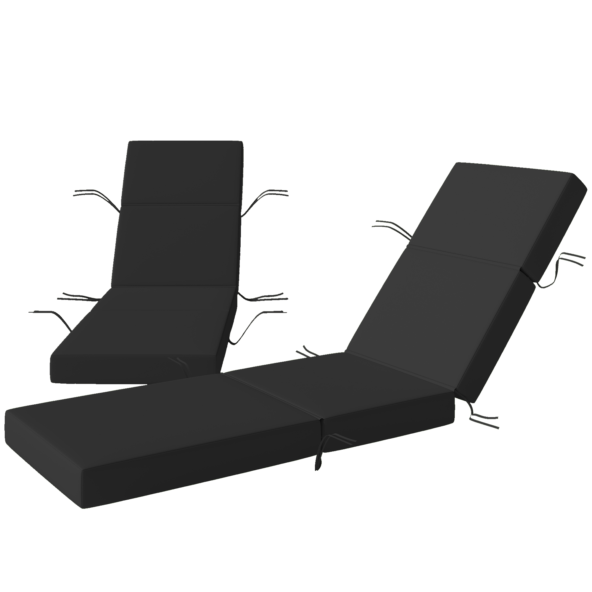 Outsunny Set of 2 Chaise Lounge Cushion, 4" Thick Outdoor Lounge Chair Cushions with Ties for Patio, 21" x 72 ", Gray