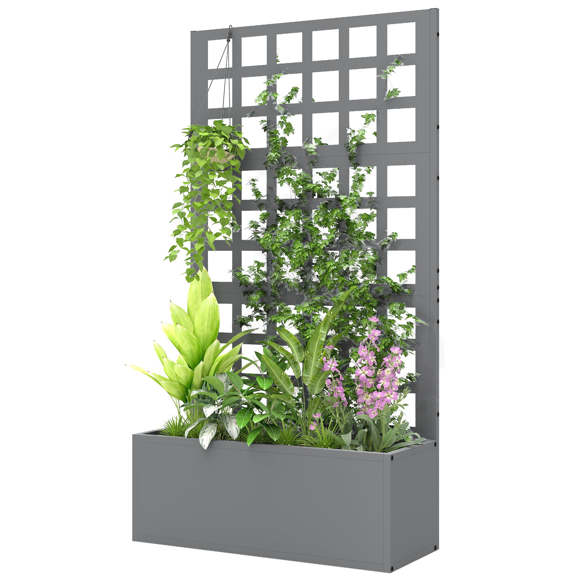 Outsunny Galvanized Raised Garden Bed Planter Box with Trellis for Climbing Plants, Vegetable, Vines, 24" x 9" x 44.5", Gray