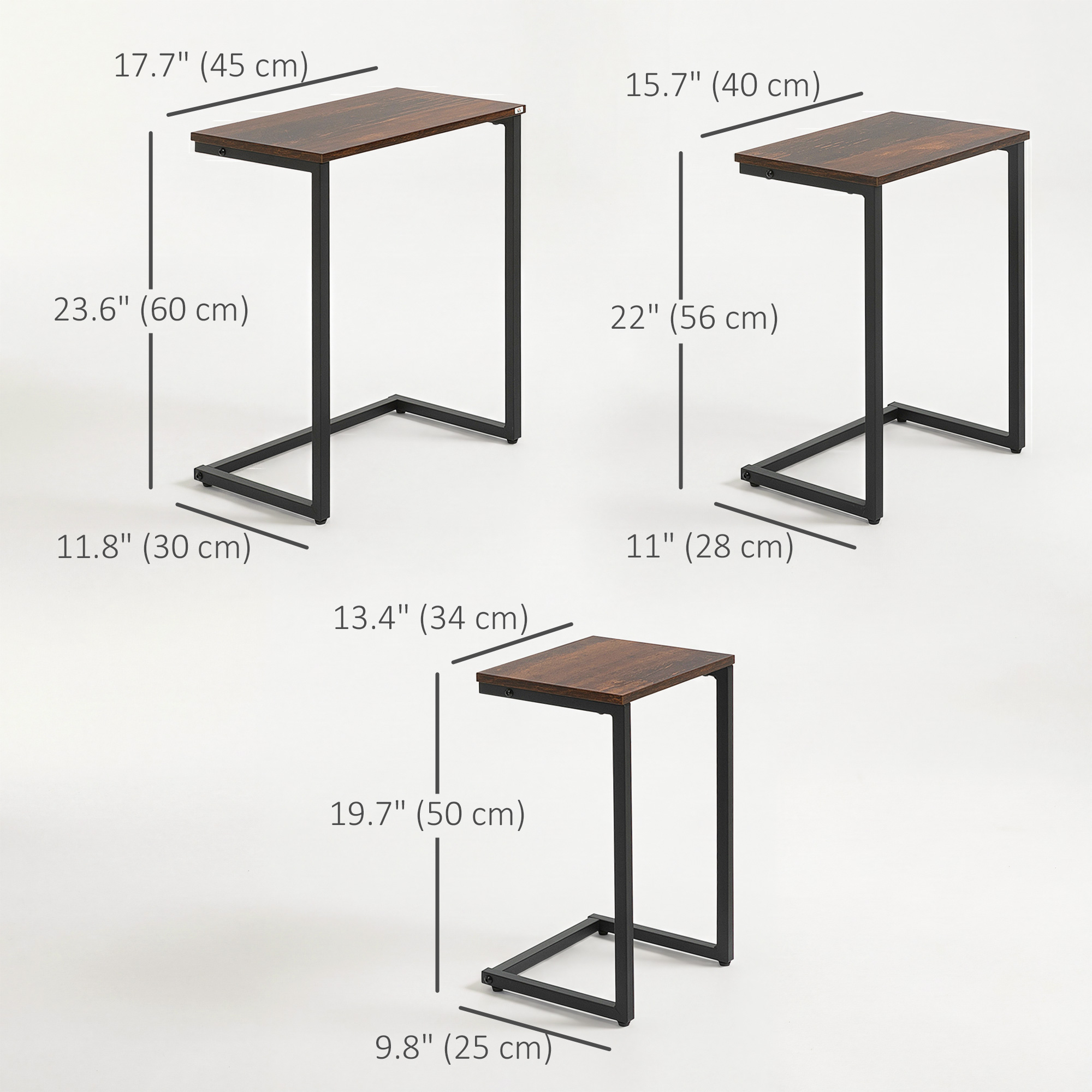 HOMCOM Nesting End Tables Set of 3, C-Shaped Snack Side Table with