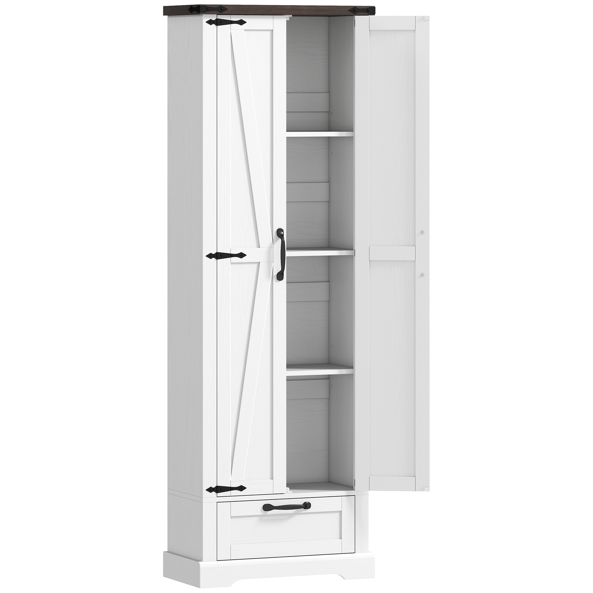 HOMCOM 71" Pantry Cabinet, Kitchen Storage Cabinet with Adjustable Shelves, Barn Doors and Drawer for Dining Room, White